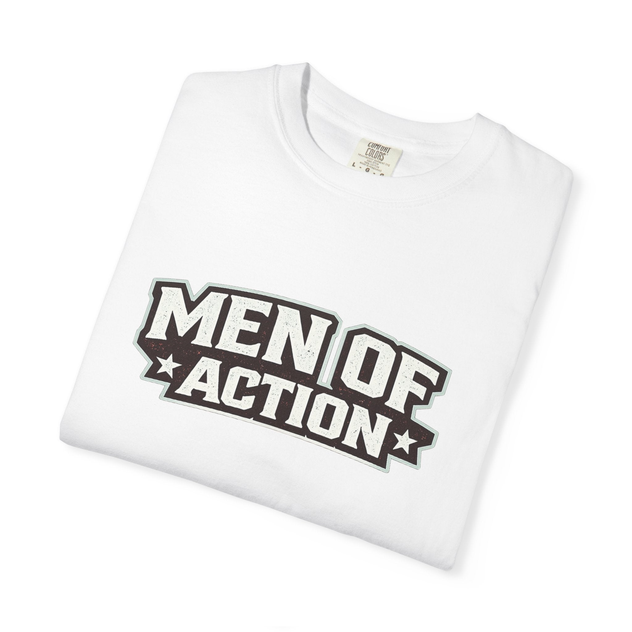 Dude-Shirts ~ Men of Action — Vintage Athletic Logo Tee