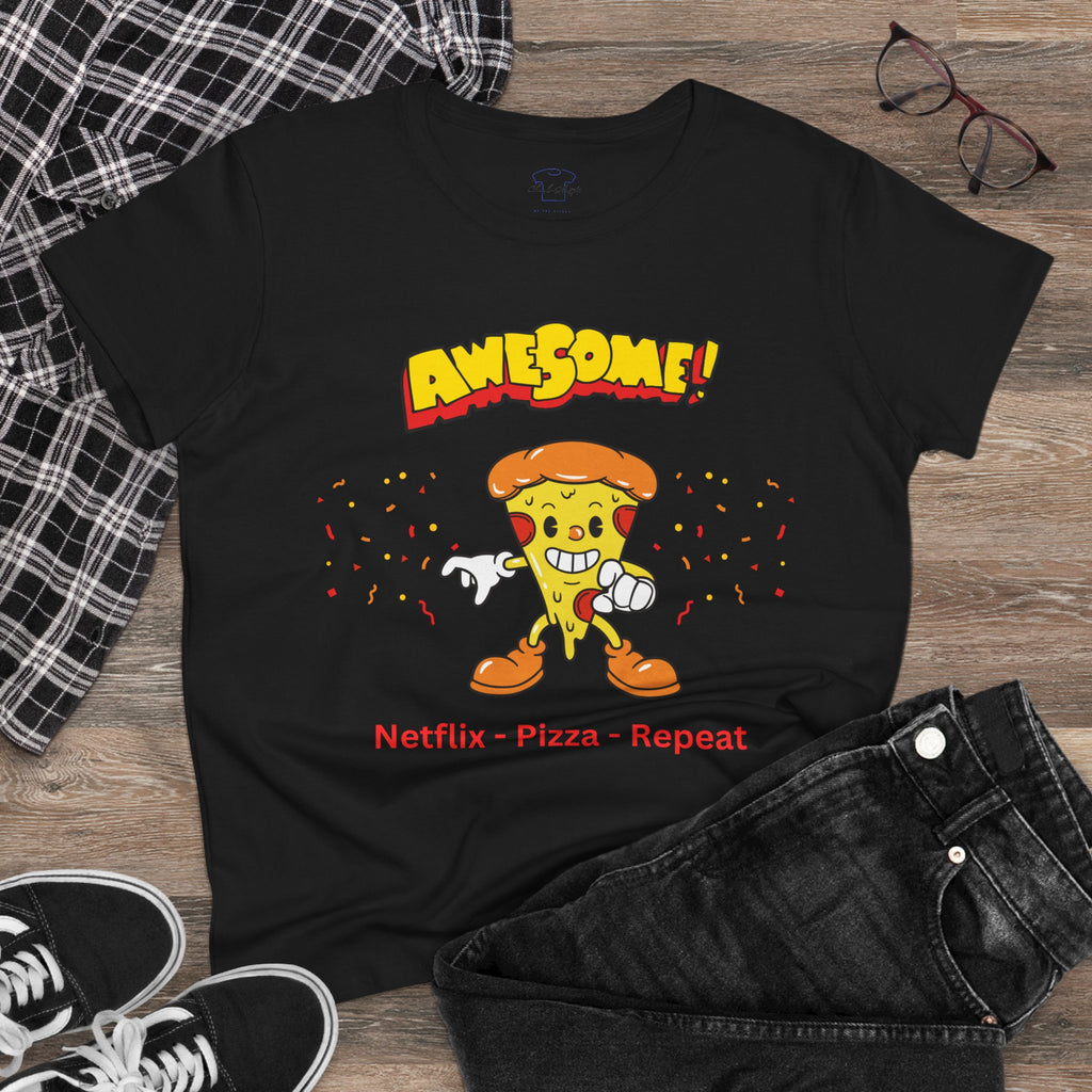 Dude-Shirts ~ Netflix - Pizza - Repeat ~ Cotton Tee
