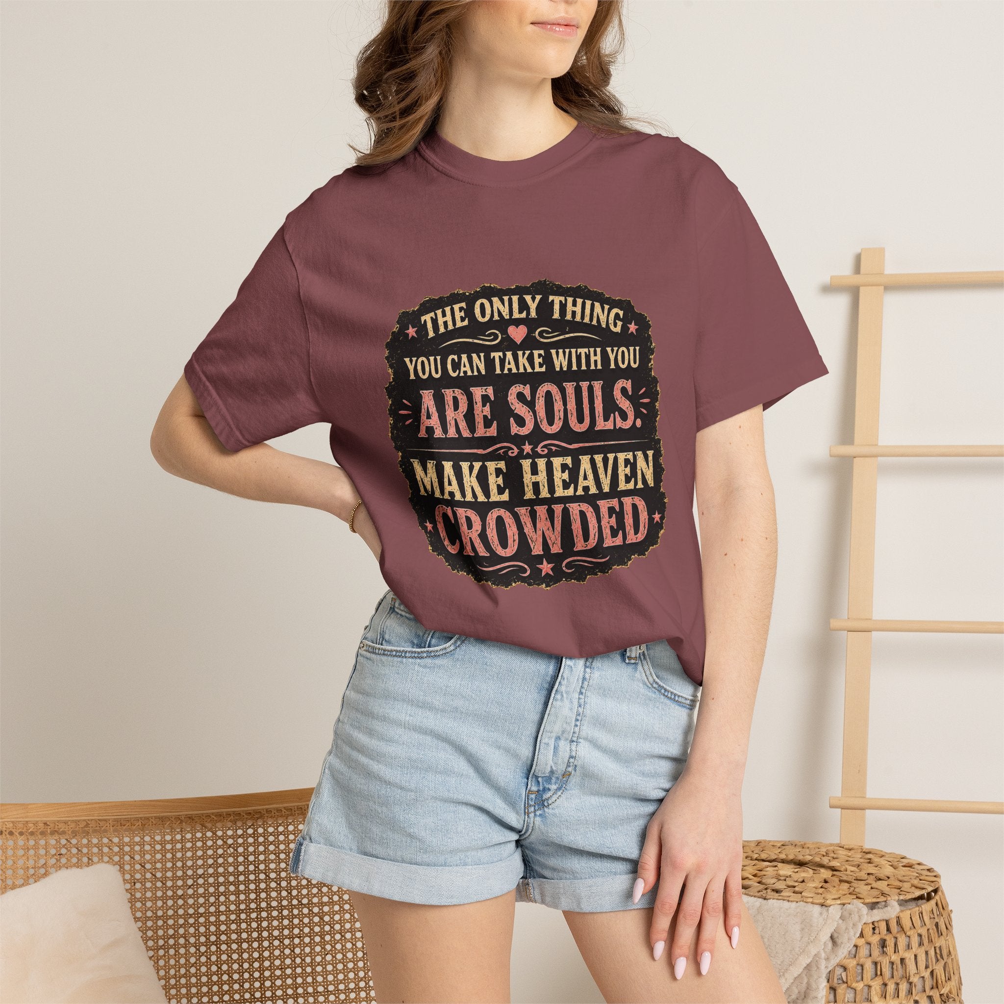 Chick-Shirts — “Make Heaven Crowded” Cross and Dove Inspirational Tee