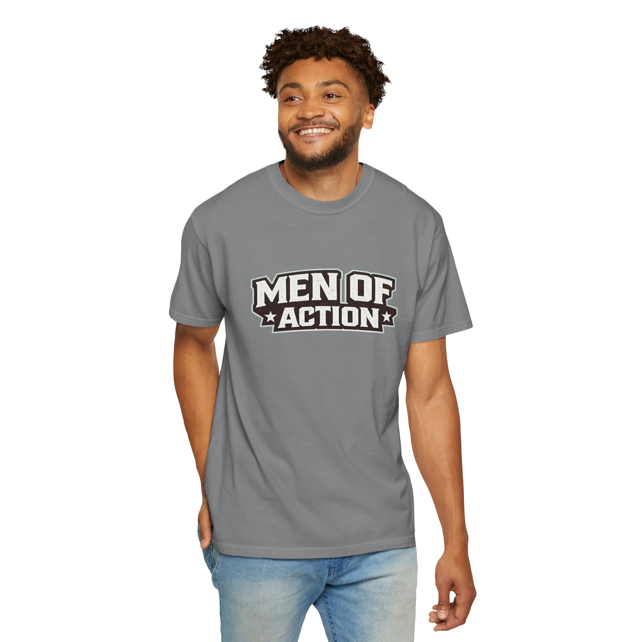 Dude-Shirts ~ Men of Action — Vintage Athletic Logo Tee