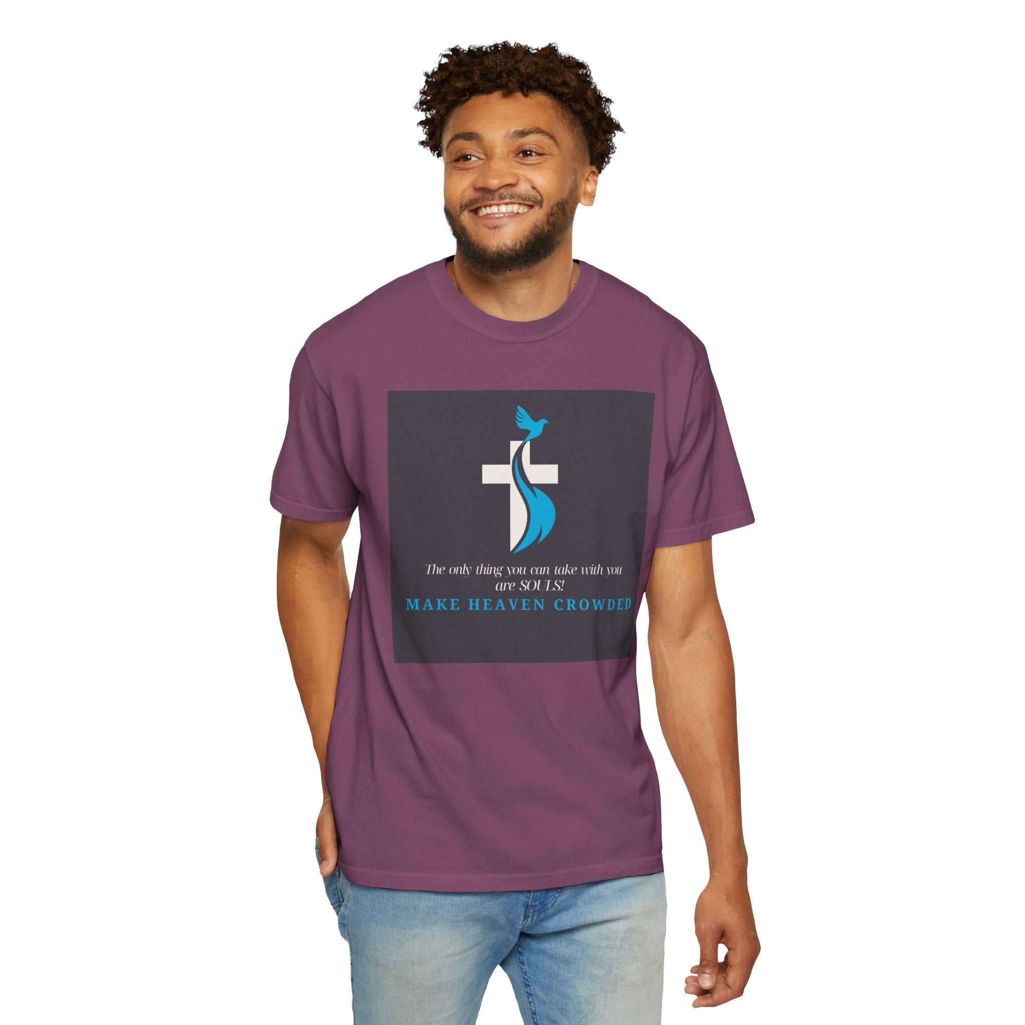 Dude-Shirts — “Make Heaven Crowded” Cross & Dove Inspirational Tee