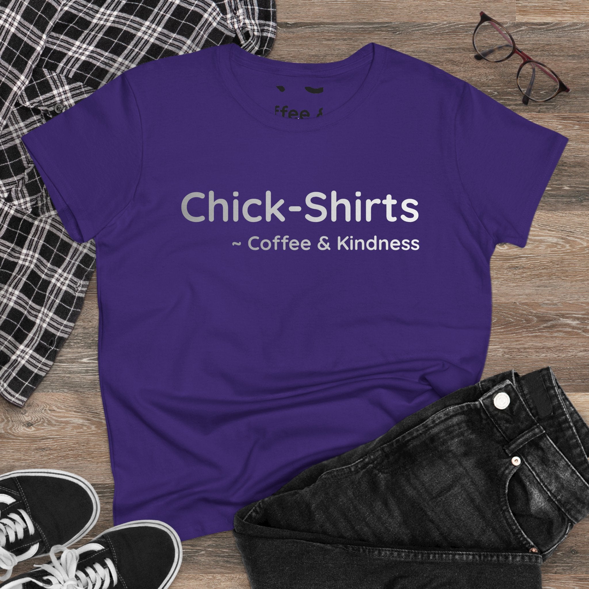 Chick-Shirts Logo Tee — "Coffee & Kindness" Women's Cotton T‑Shirt