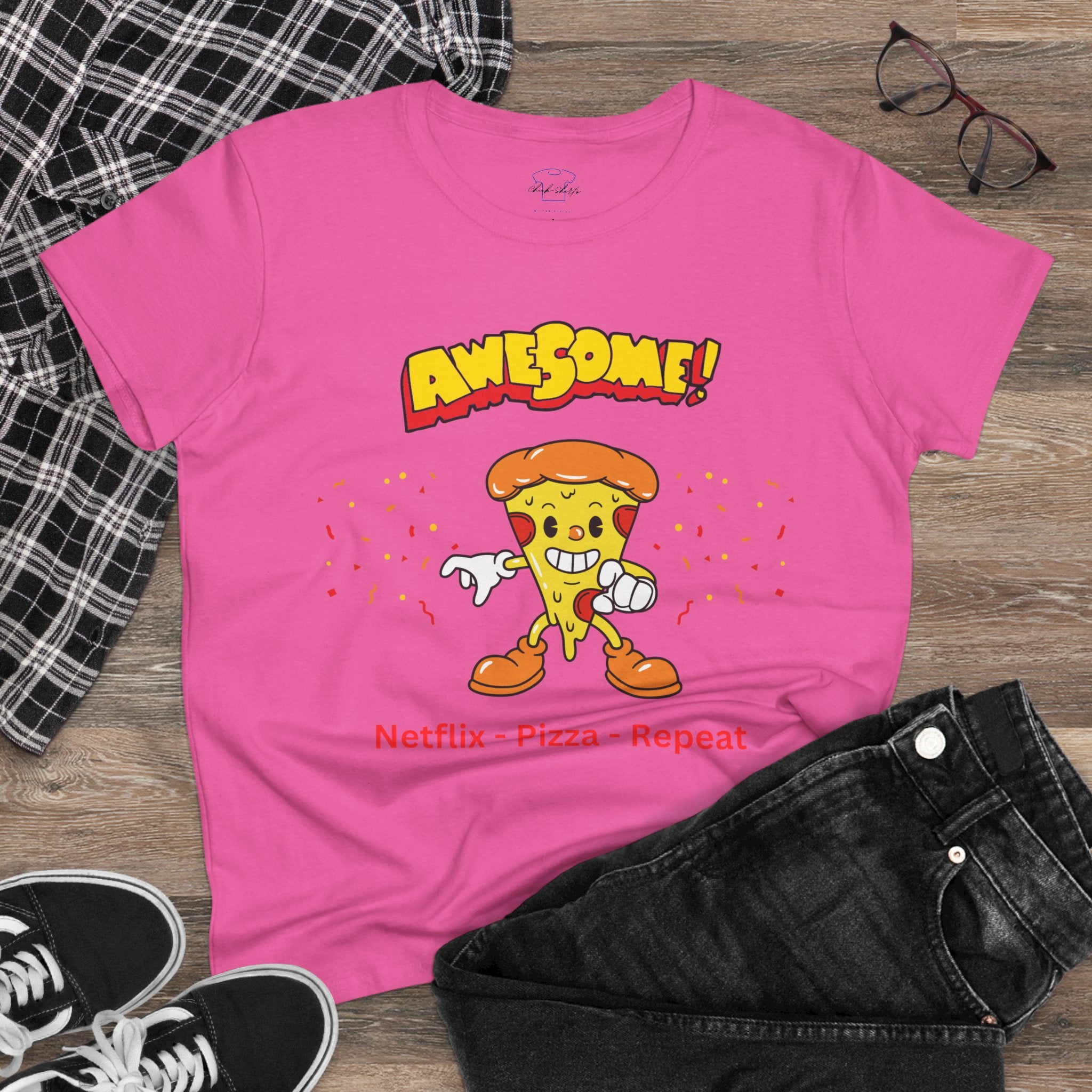 Dude-Shirts ~ Netflix - Pizza - Repeat ~ Cotton Tee