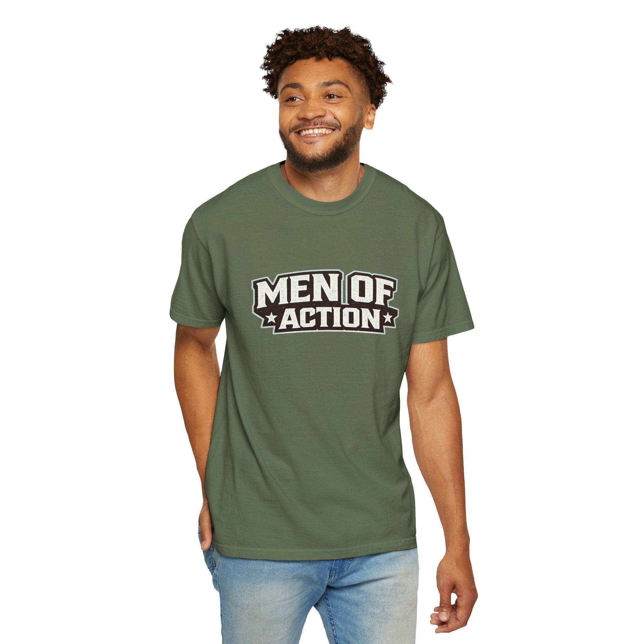 Dude-Shirts ~ Men of Action — Vintage Athletic Logo Tee