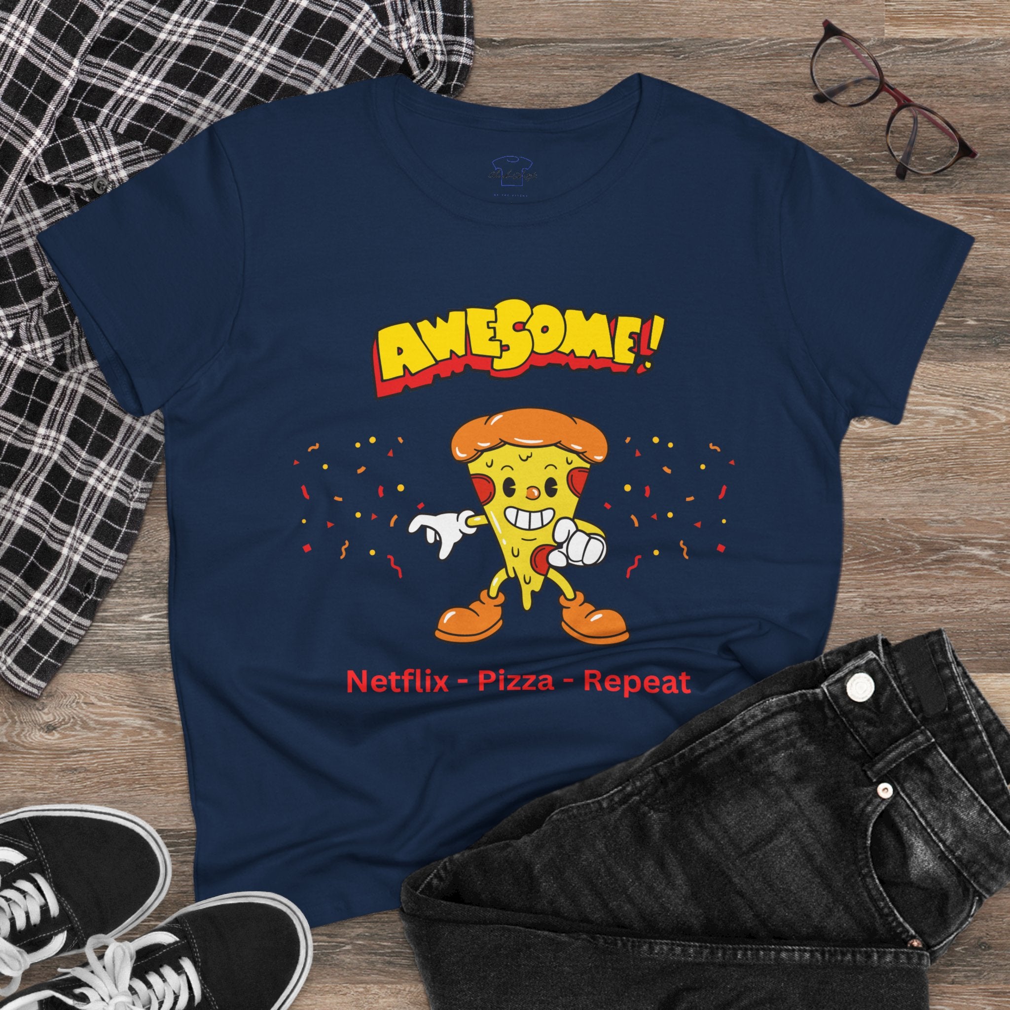 Dude-Shirts ~ Netflix - Pizza - Repeat ~ Cotton Tee