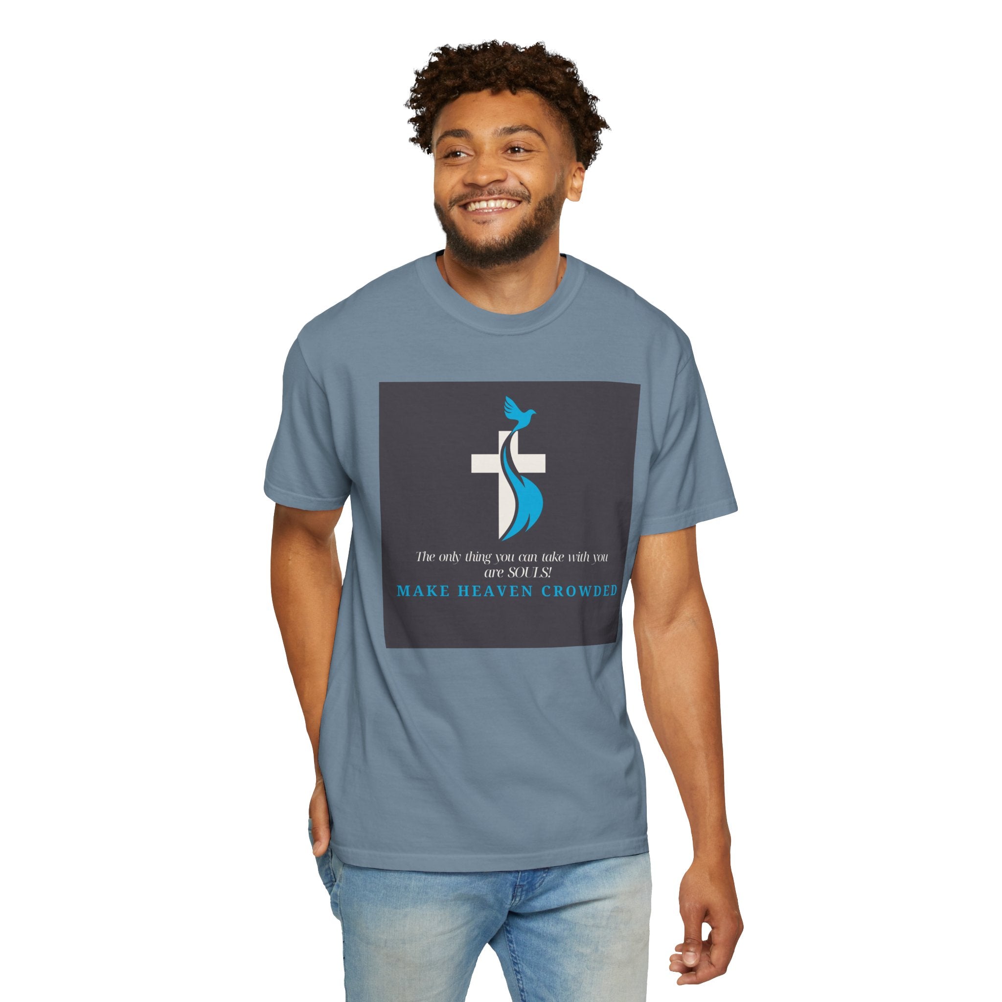 Dude-Shirts — “Make Heaven Crowded” Cross & Dove Inspirational Tee