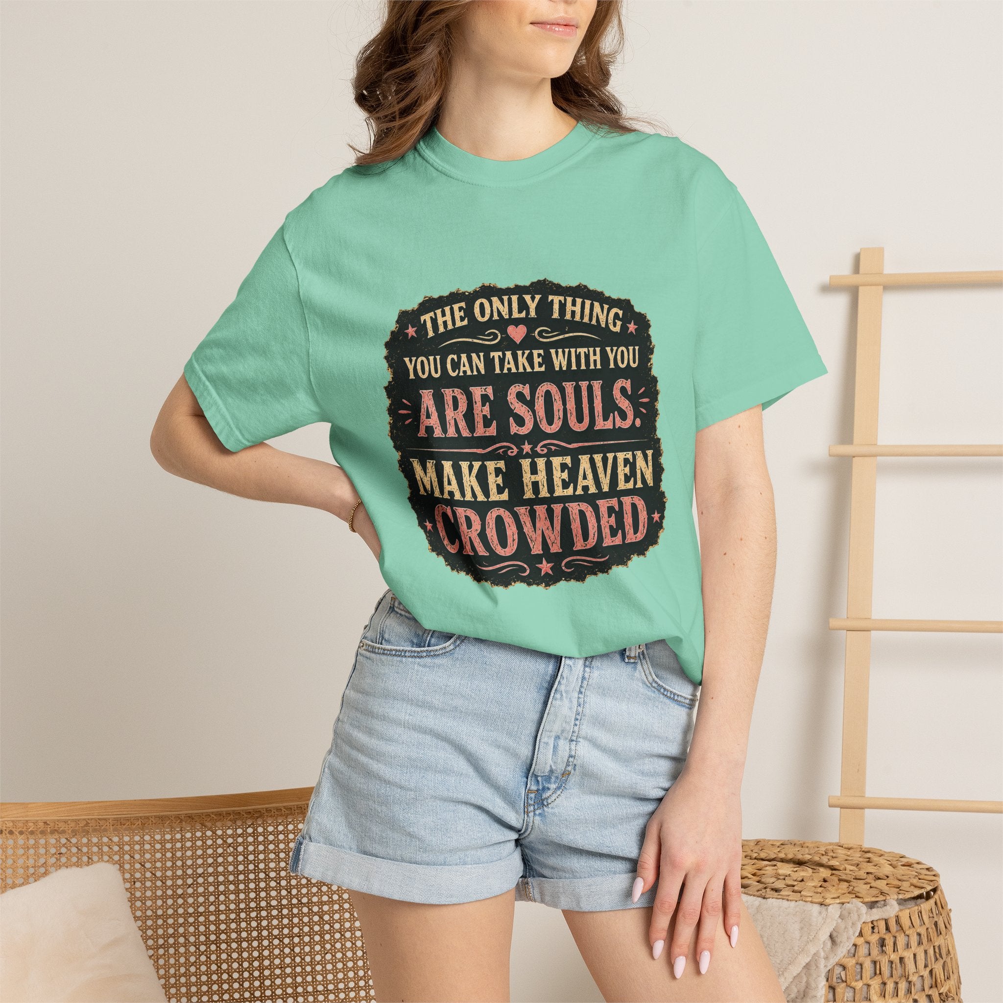 Chick-Shirts — “Make Heaven Crowded” Cross and Dove Inspirational Tee