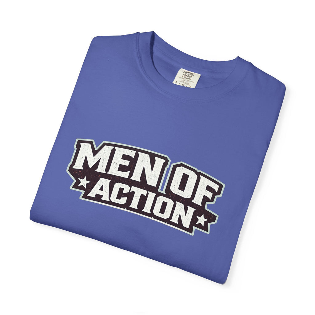Dude-Shirts ~ Men of Action — Vintage Athletic Logo Tee