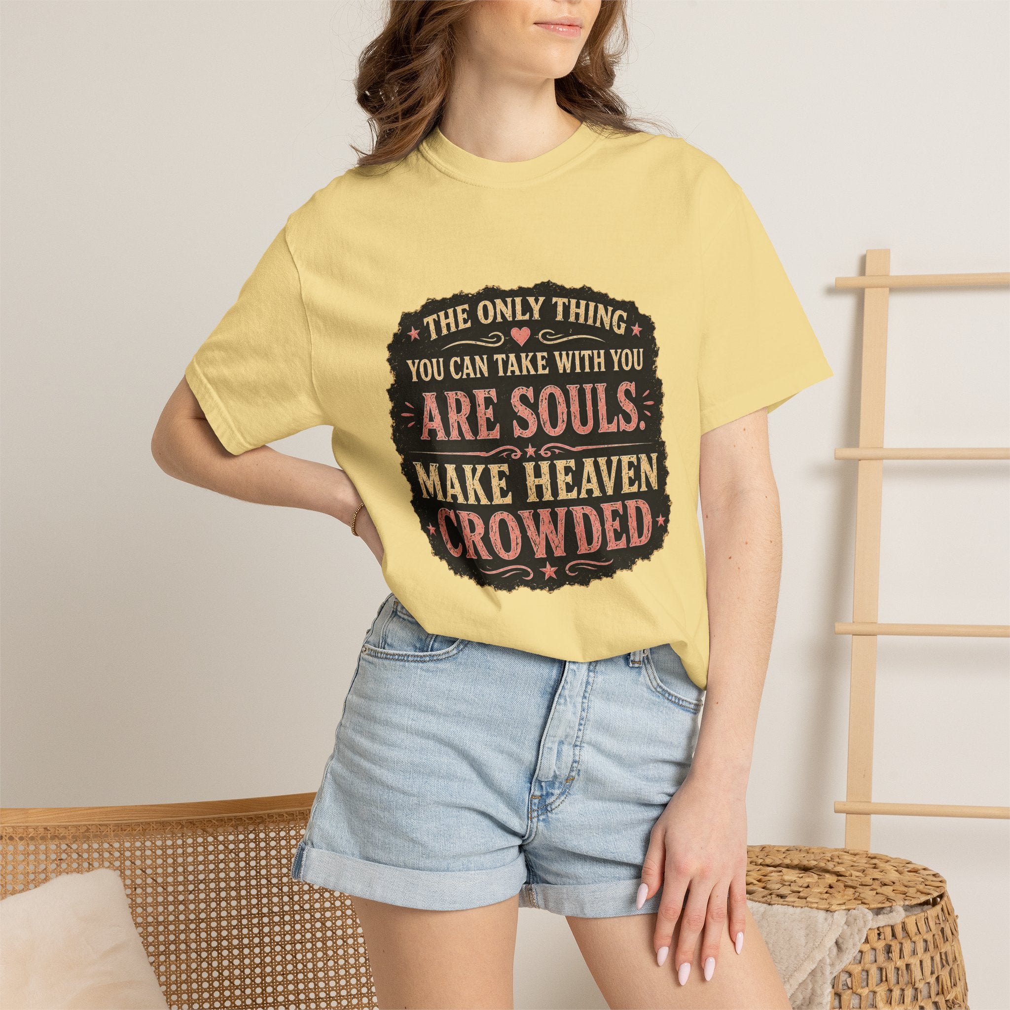 Chick-Shirts — “Make Heaven Crowded” Cross and Dove Inspirational Tee
