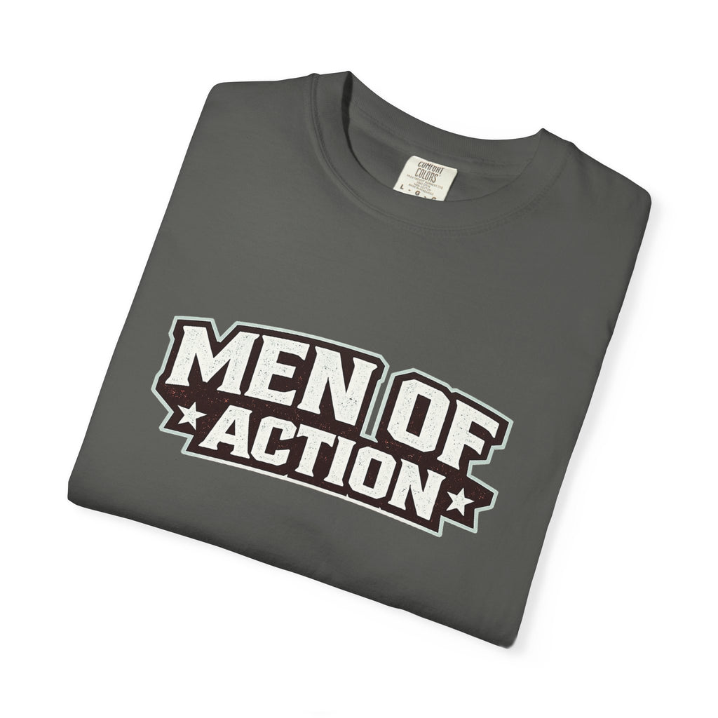 Dude-Shirts ~ Men of Action — Vintage Athletic Logo Tee