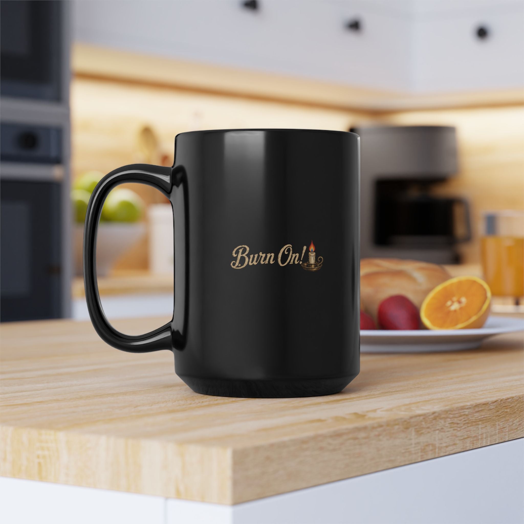 Black Coffee Mug with Small Logo — 11oz & 15oz Ceramic