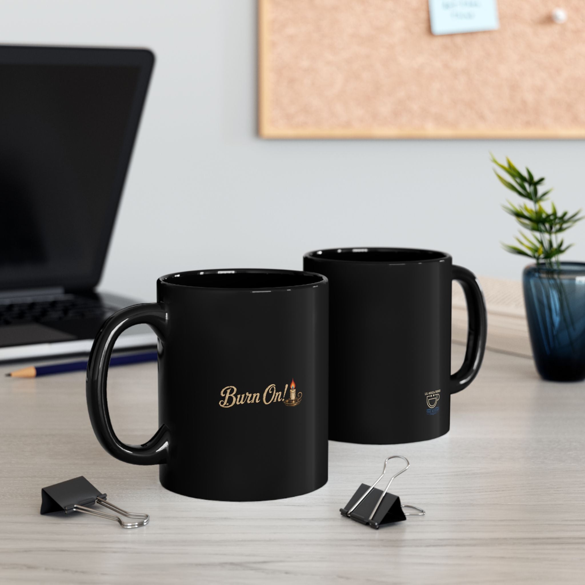 Black Coffee Mug with Small Logo — 11oz & 15oz Ceramic