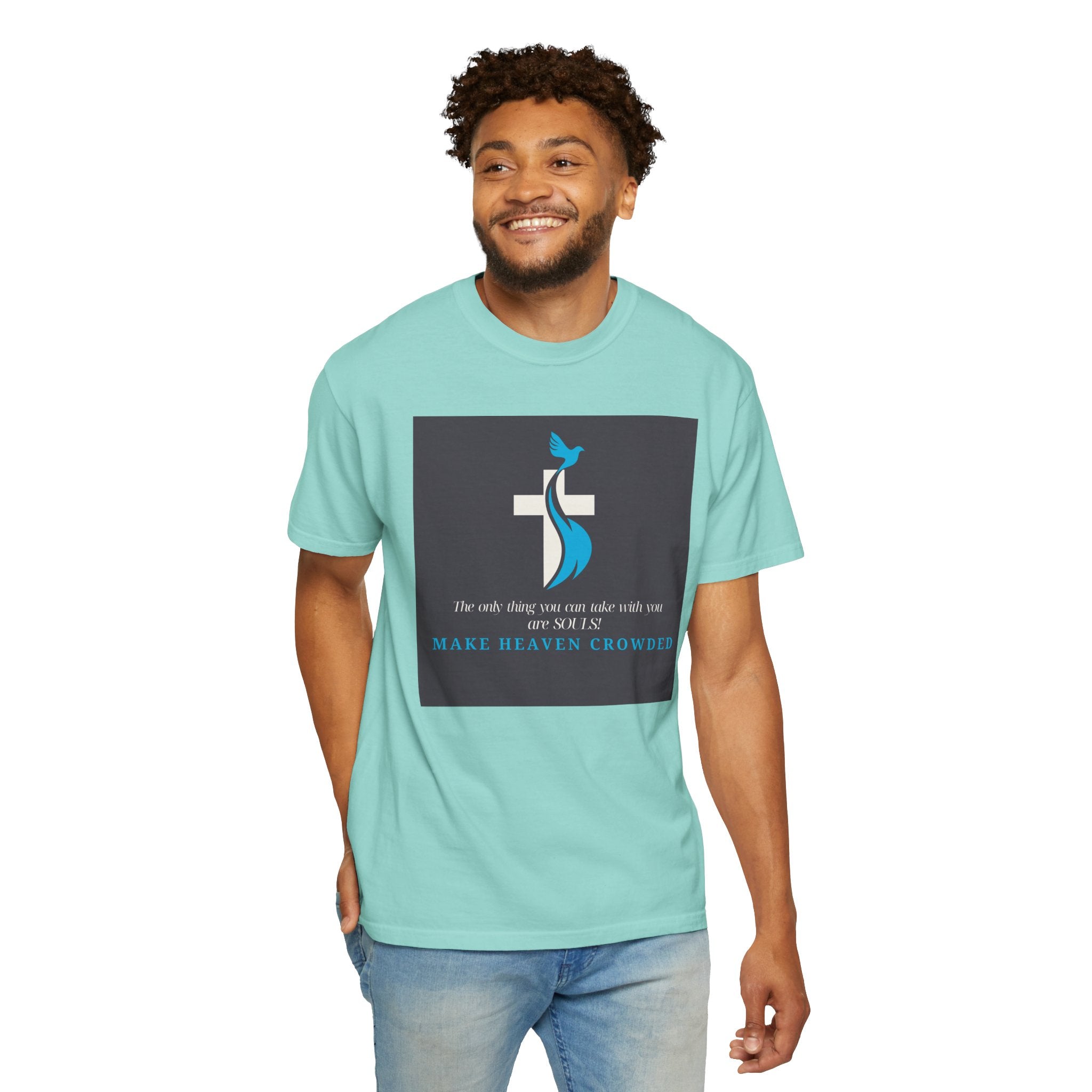 Dude-Shirts — “Make Heaven Crowded” Cross & Dove Inspirational Tee