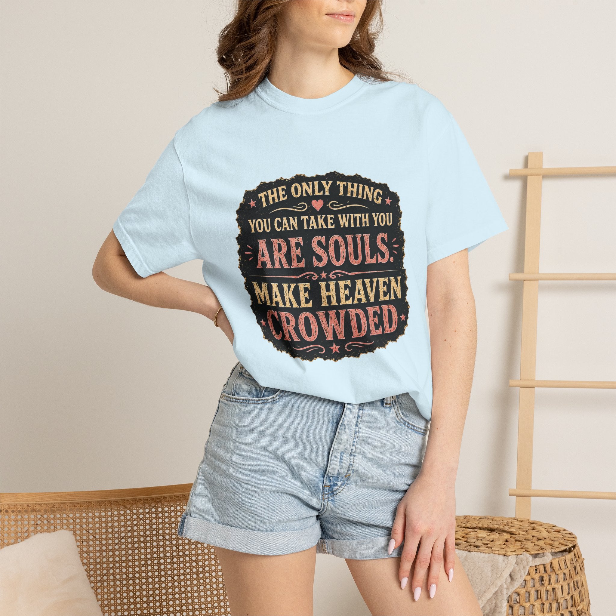Chick-Shirts — “Make Heaven Crowded” Cross and Dove Inspirational Tee