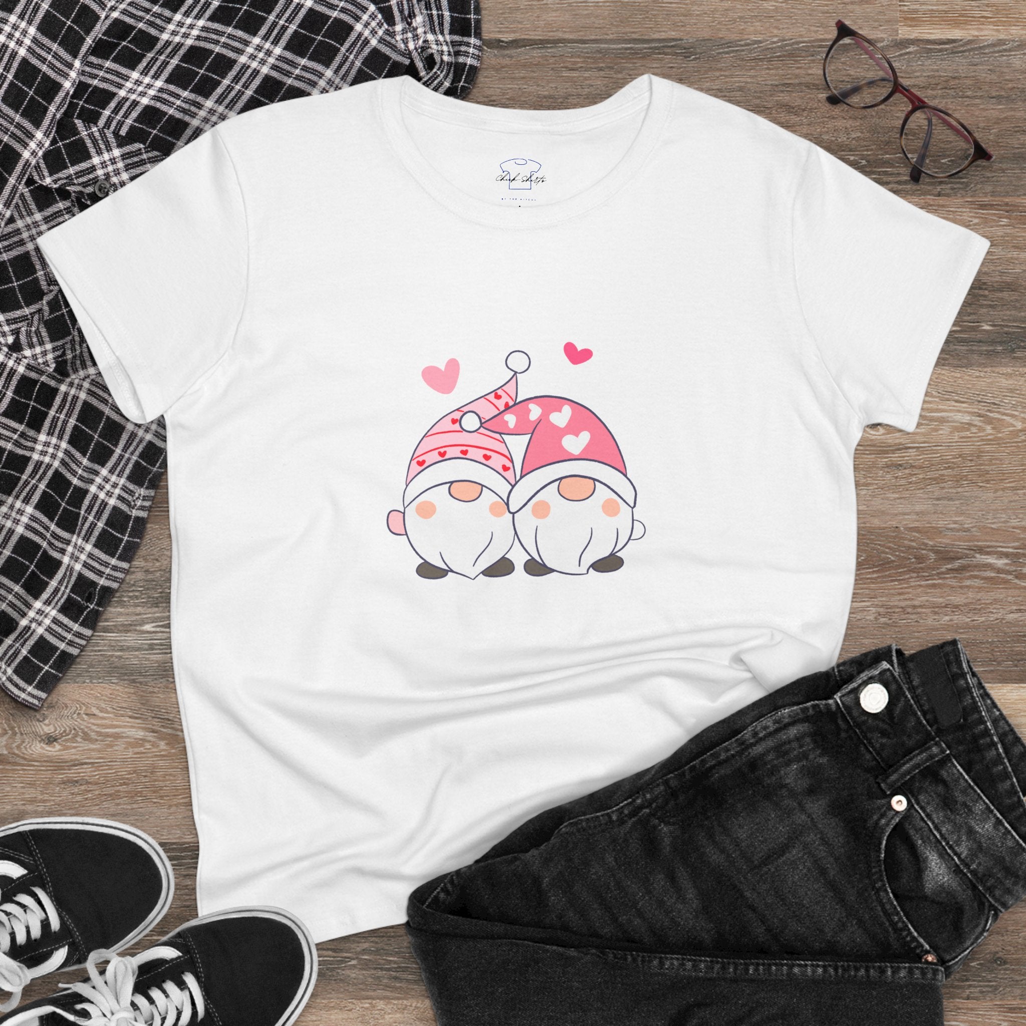 Gnome Couple Love ~ Women's Midweight Cotton Tee