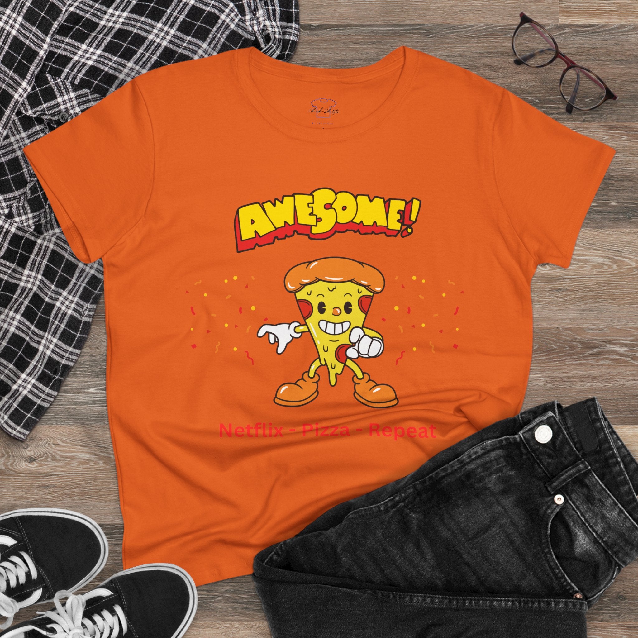 Dude-Shirts ~ Netflix - Pizza - Repeat ~ Cotton Tee