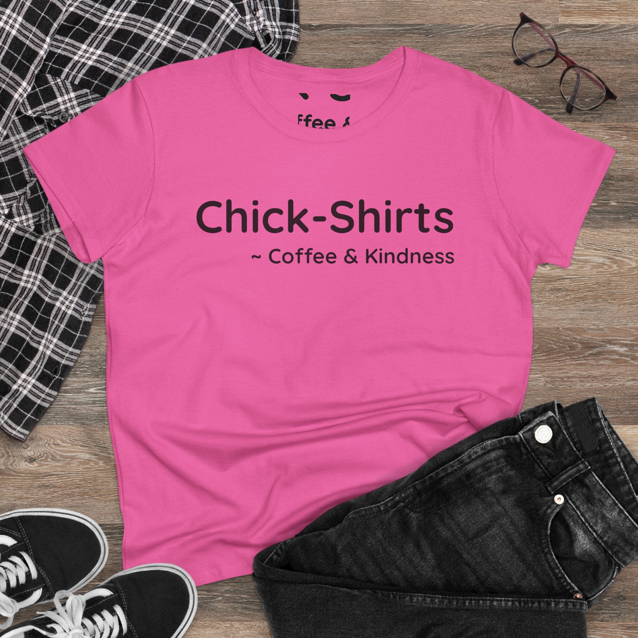 Chick-Shirts Logo Tee — "Coffee & Kindness" Women's Cotton T‑Shirt