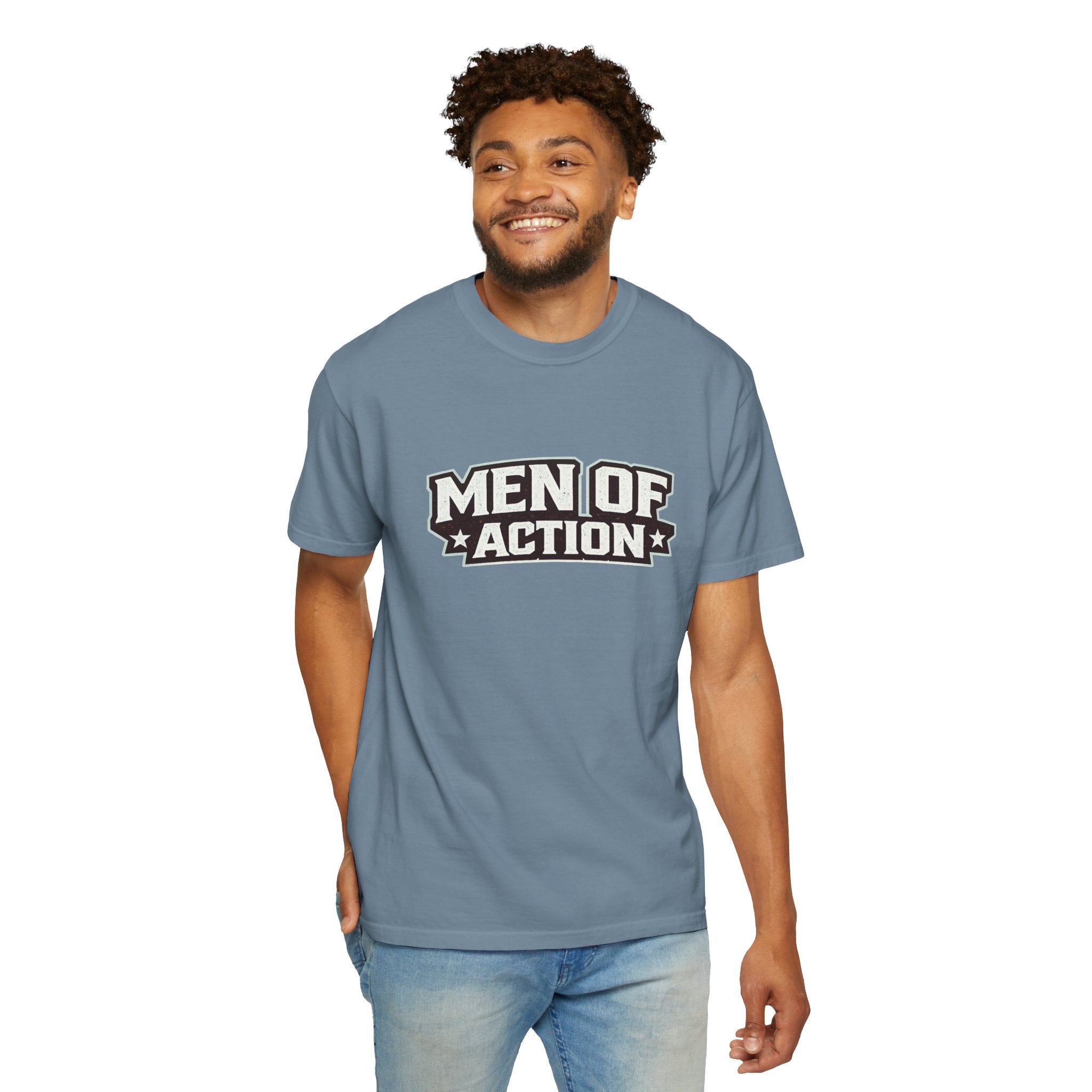 Dude-Shirts ~ Men of Action — Vintage Athletic Logo Tee