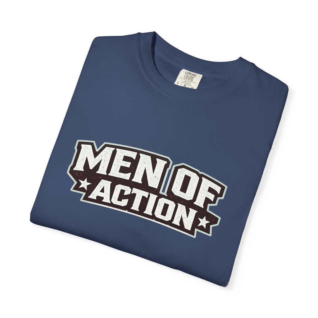 Dude-Shirts ~ Men of Action — Vintage Athletic Logo Tee