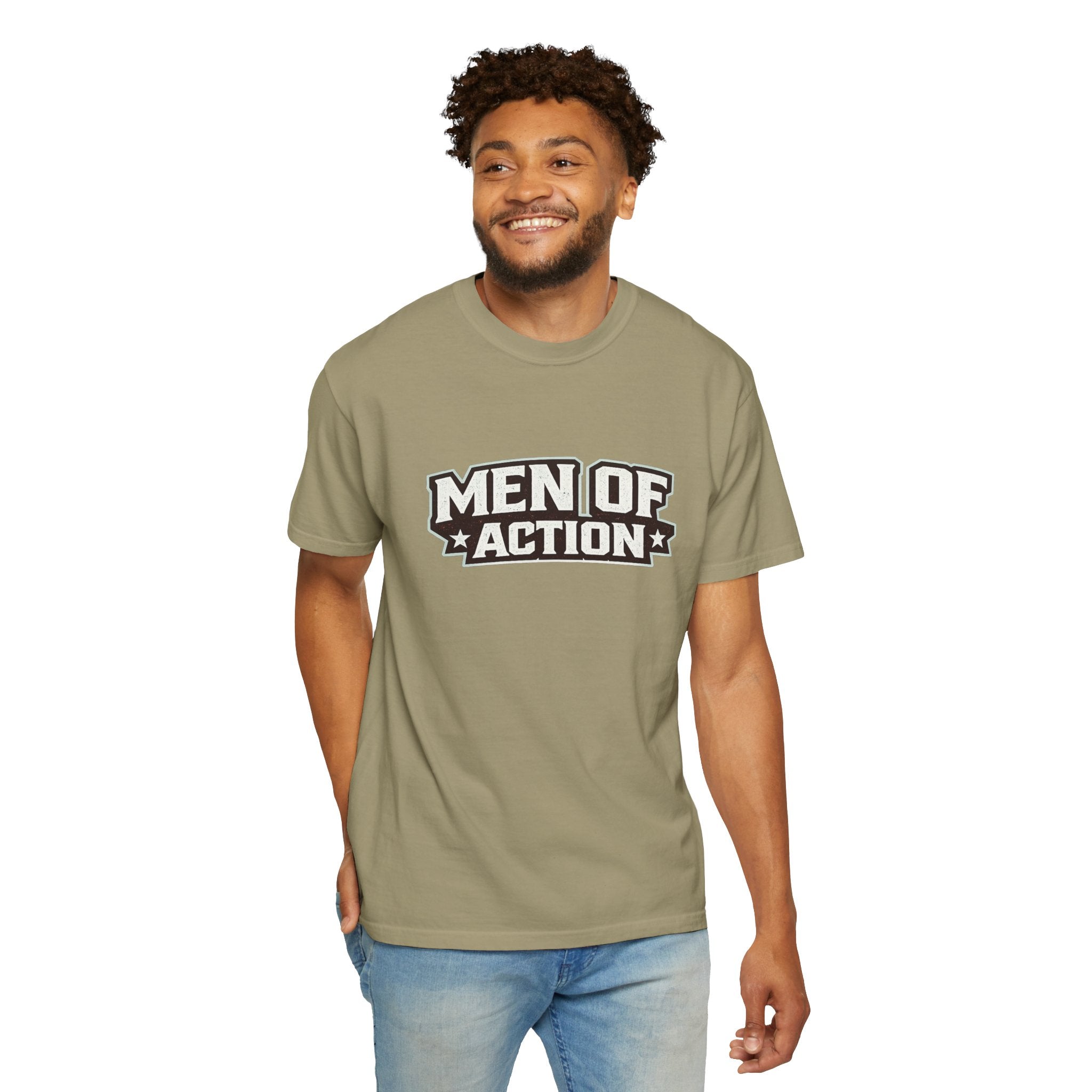 Dude-Shirts ~ Men of Action — Vintage Athletic Logo Tee