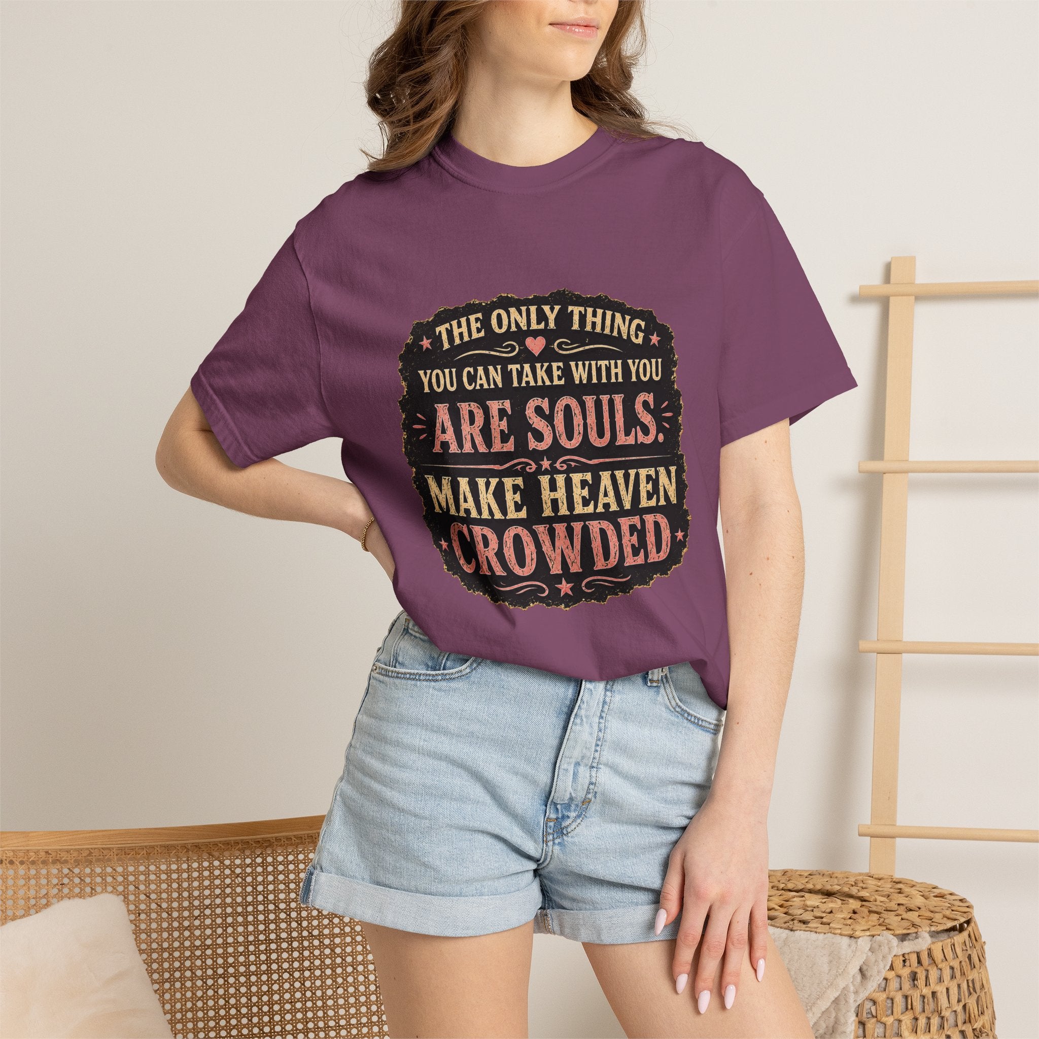 Chick-Shirts — “Make Heaven Crowded” Cross and Dove Inspirational Tee
