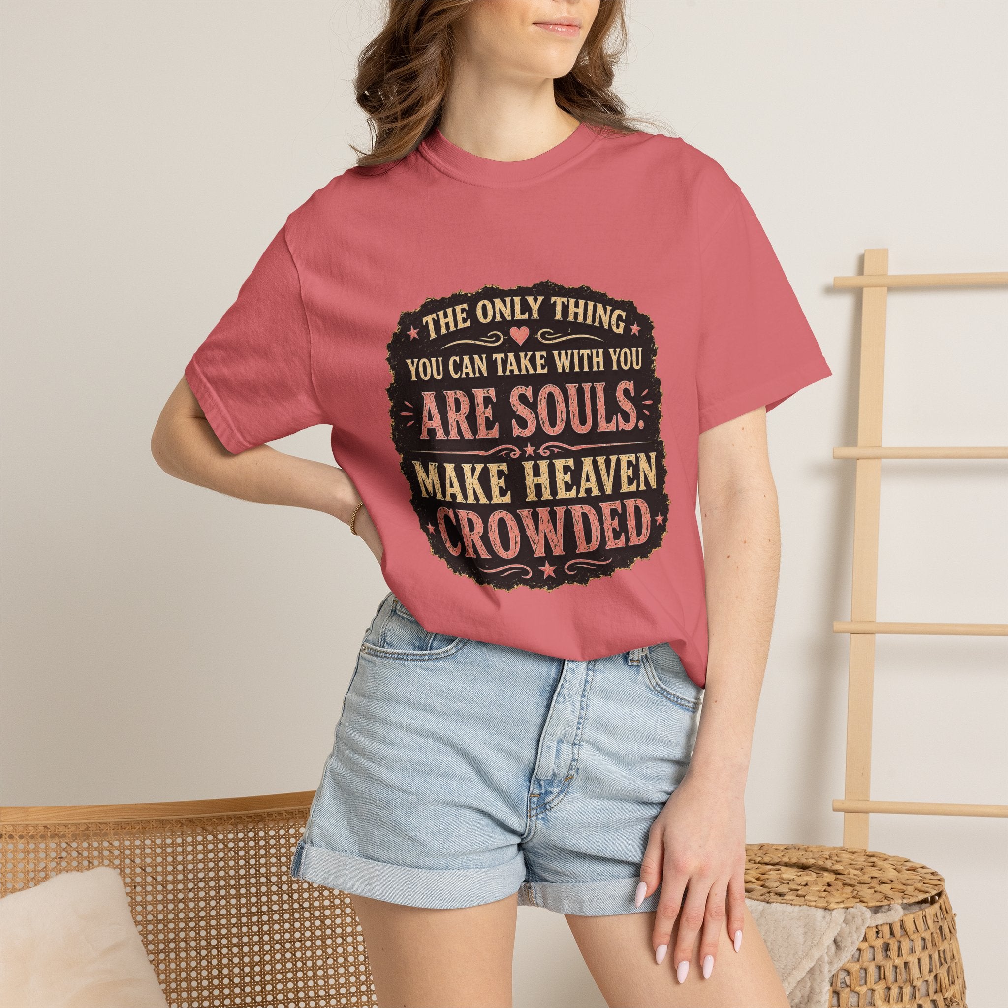 Chick-Shirts — “Make Heaven Crowded” Cross and Dove Inspirational Tee