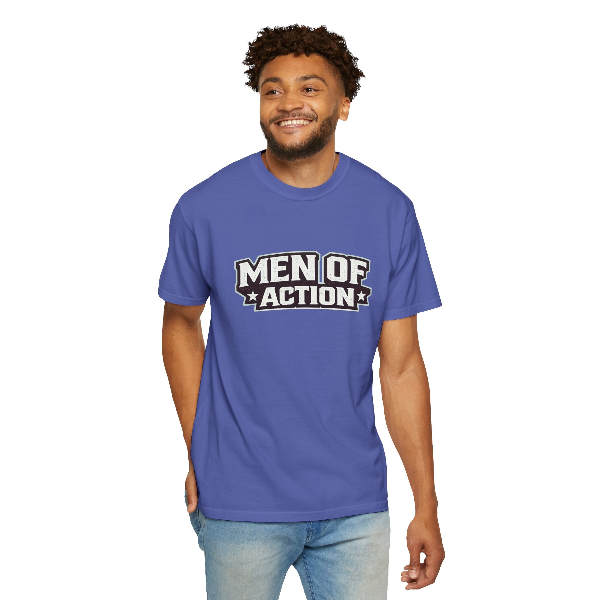 Dude-Shirts ~ Men of Action — Vintage Athletic Logo Tee
