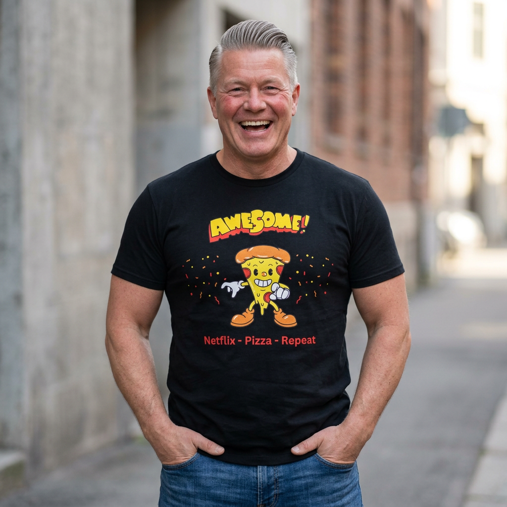 Dude-Shirts ~ Netflix - Pizza - Repeat ~ Cotton Tee