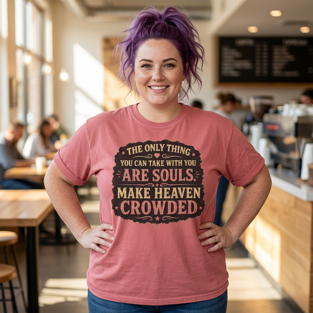 Chick-Shirts — “Make Heaven Crowded” Cross and Dove Inspirational Tee