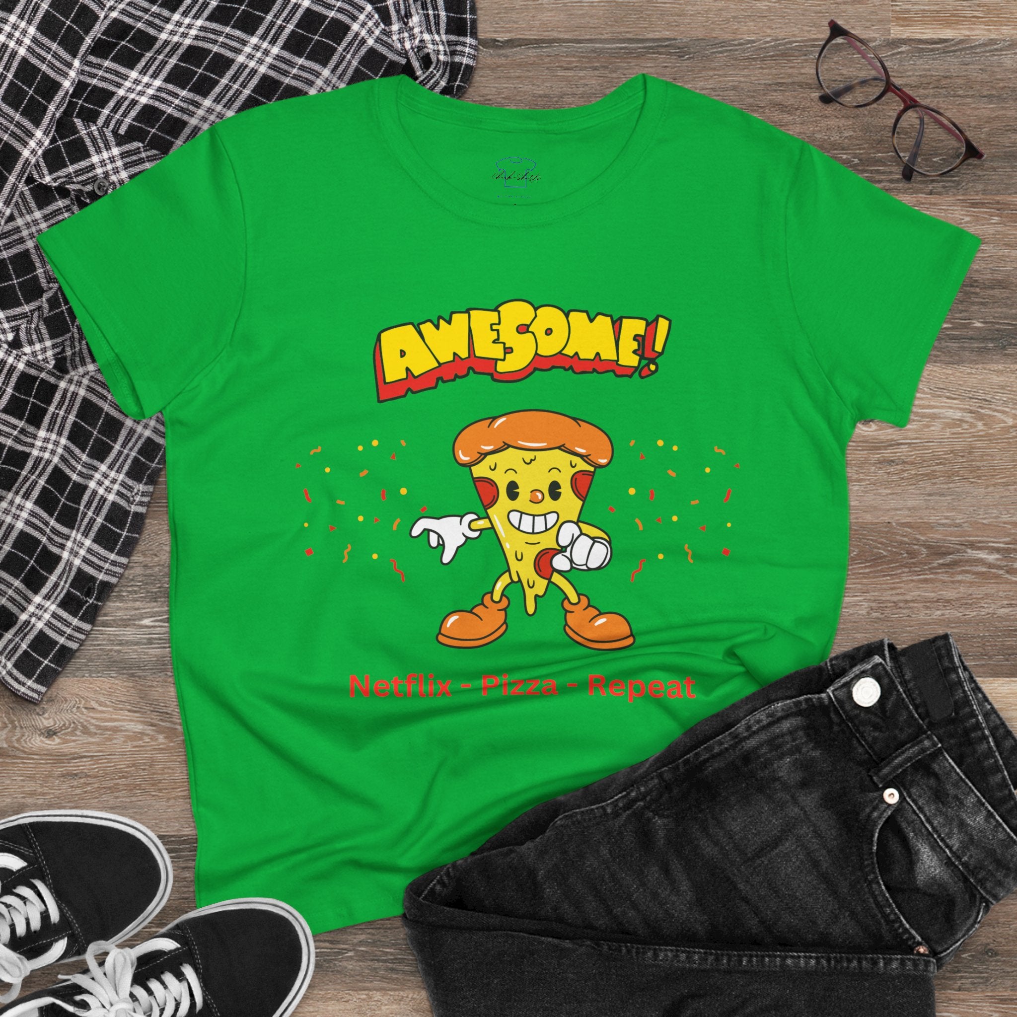Dude-Shirts ~ Netflix - Pizza - Repeat ~ Cotton Tee