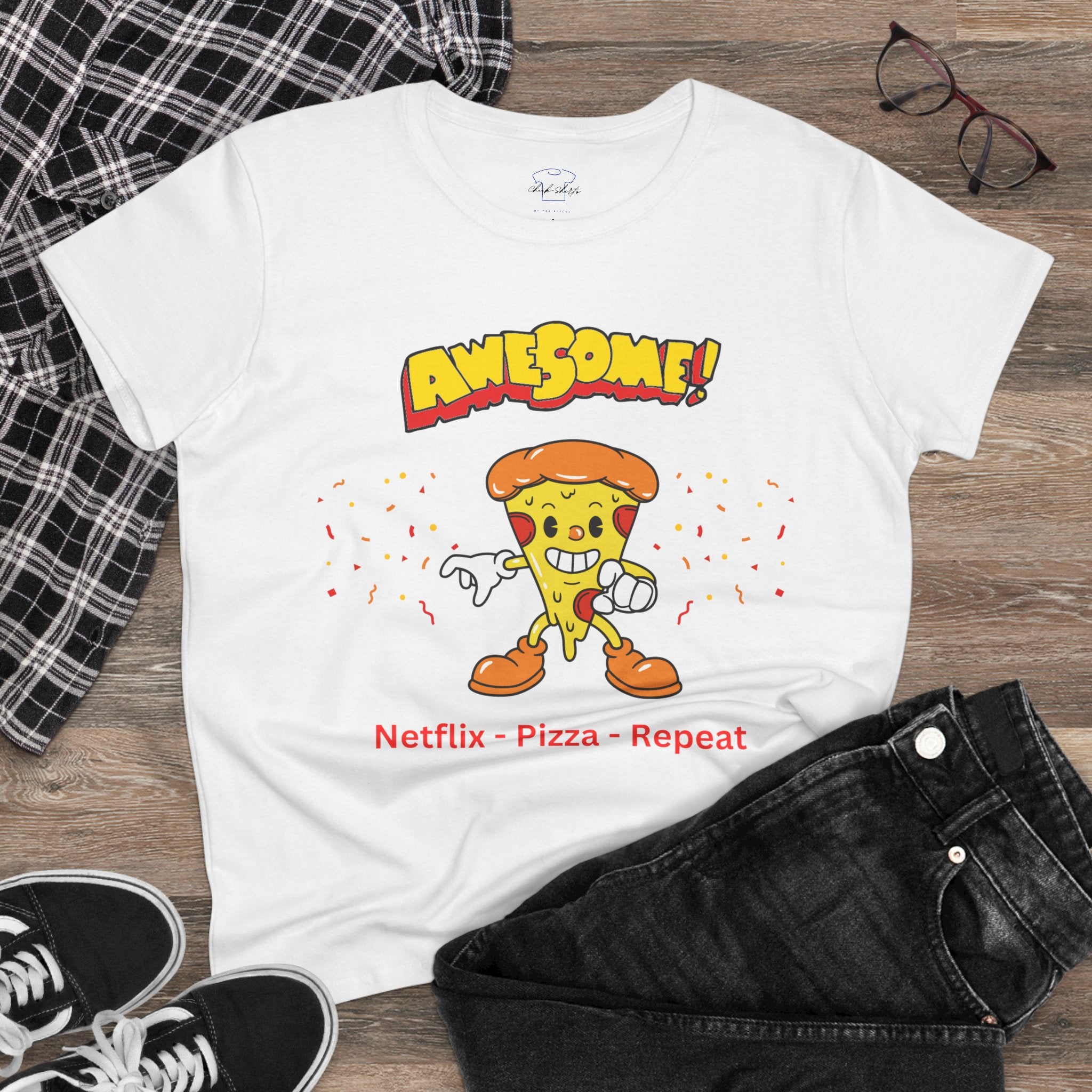 Dude-Shirts ~ Netflix - Pizza - Repeat ~ Cotton Tee