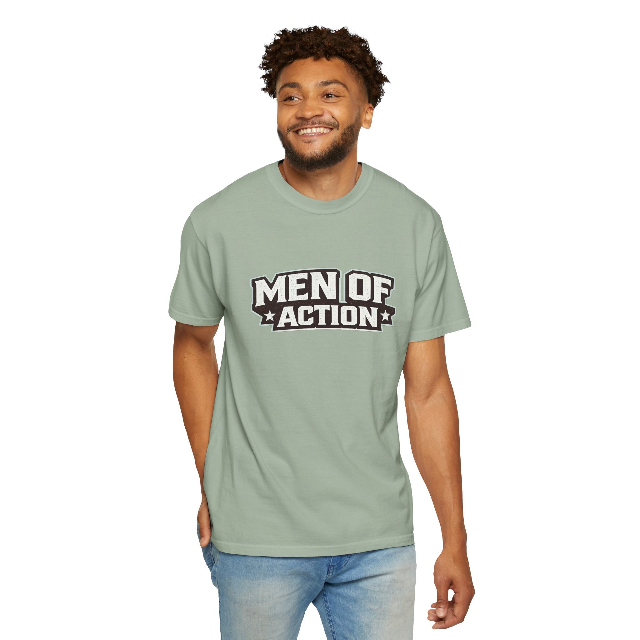 Dude-Shirts ~ Men of Action — Vintage Athletic Logo Tee