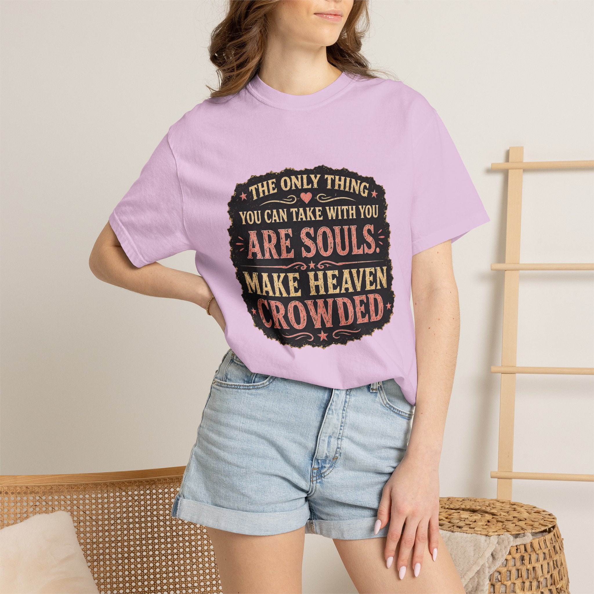 Chick-Shirts — “Make Heaven Crowded” Cross and Dove Inspirational Tee