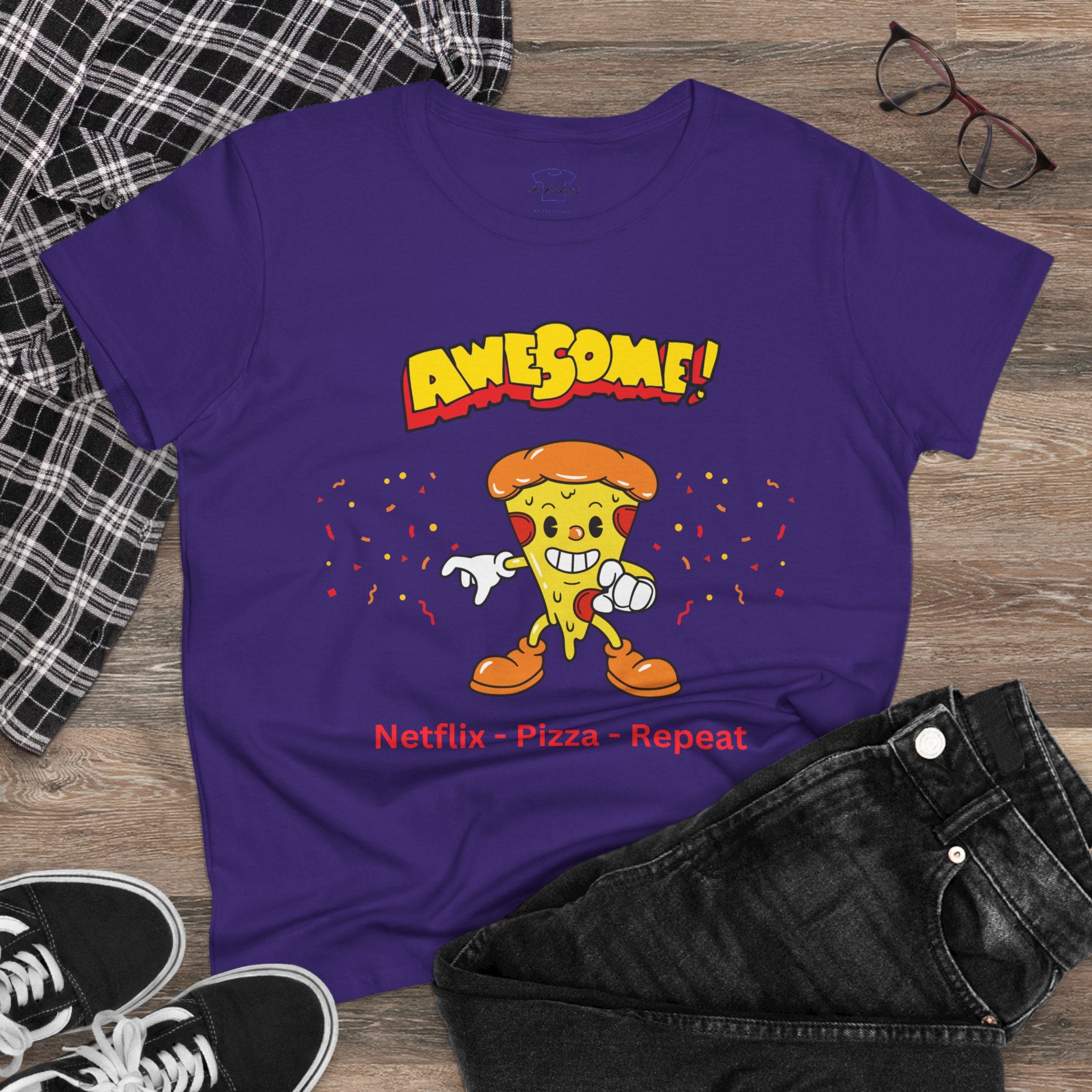 Dude-Shirts ~ Netflix - Pizza - Repeat ~ Cotton Tee