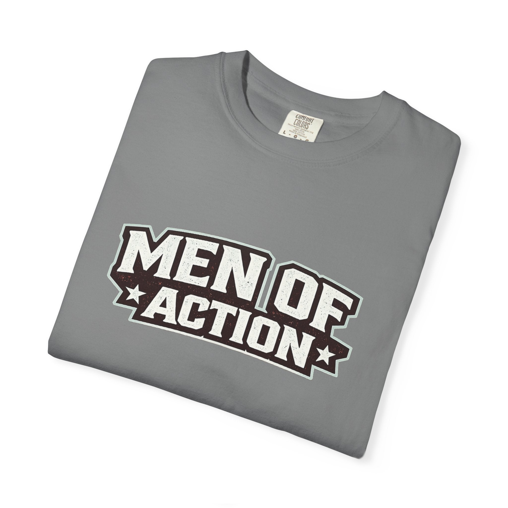 Dude-Shirts ~ Men of Action — Vintage Athletic Logo Tee