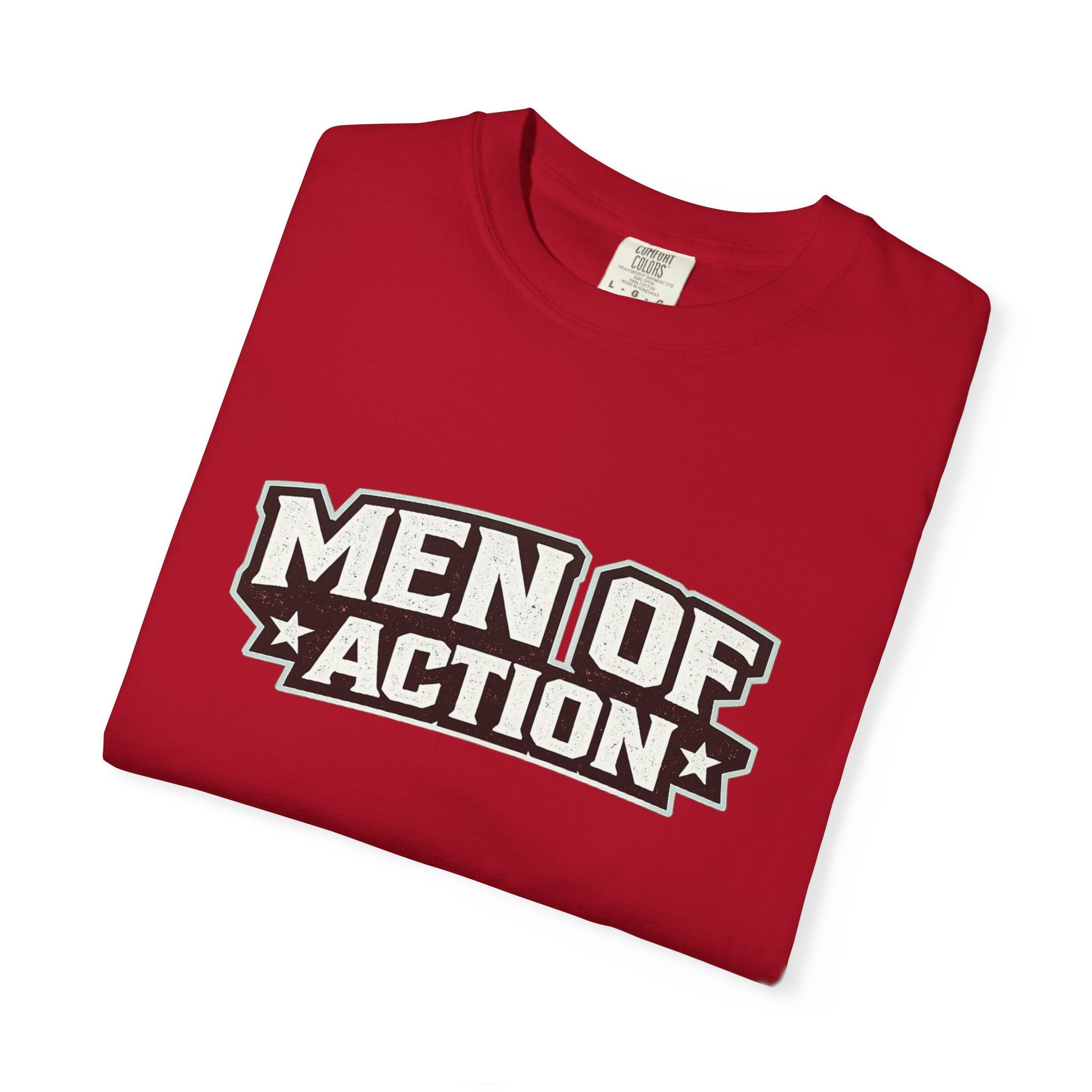 Dude-Shirts ~ Men of Action — Vintage Athletic Logo Tee