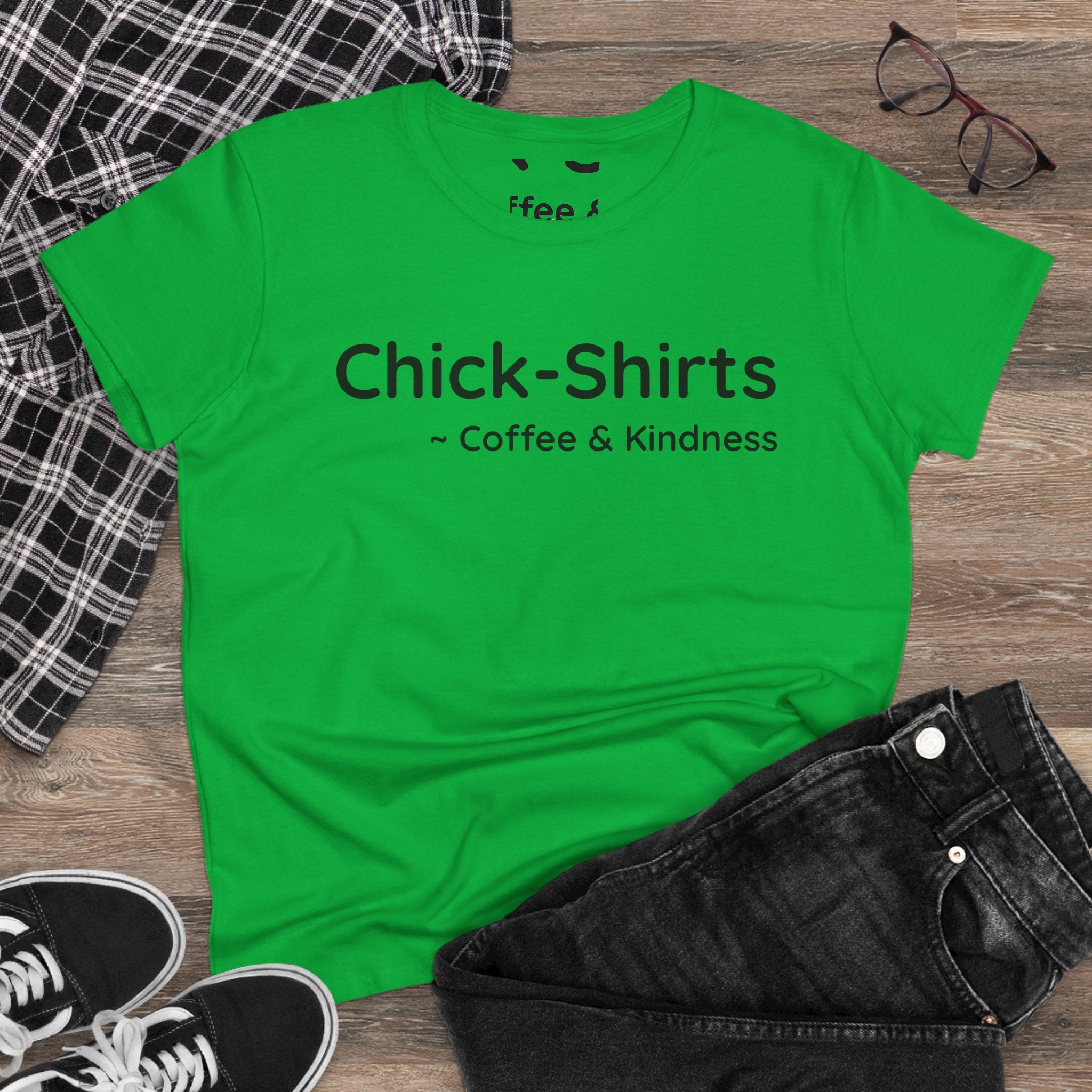 Chick-Shirts Logo Tee — "Coffee & Kindness" Women's Cotton T‑Shirt