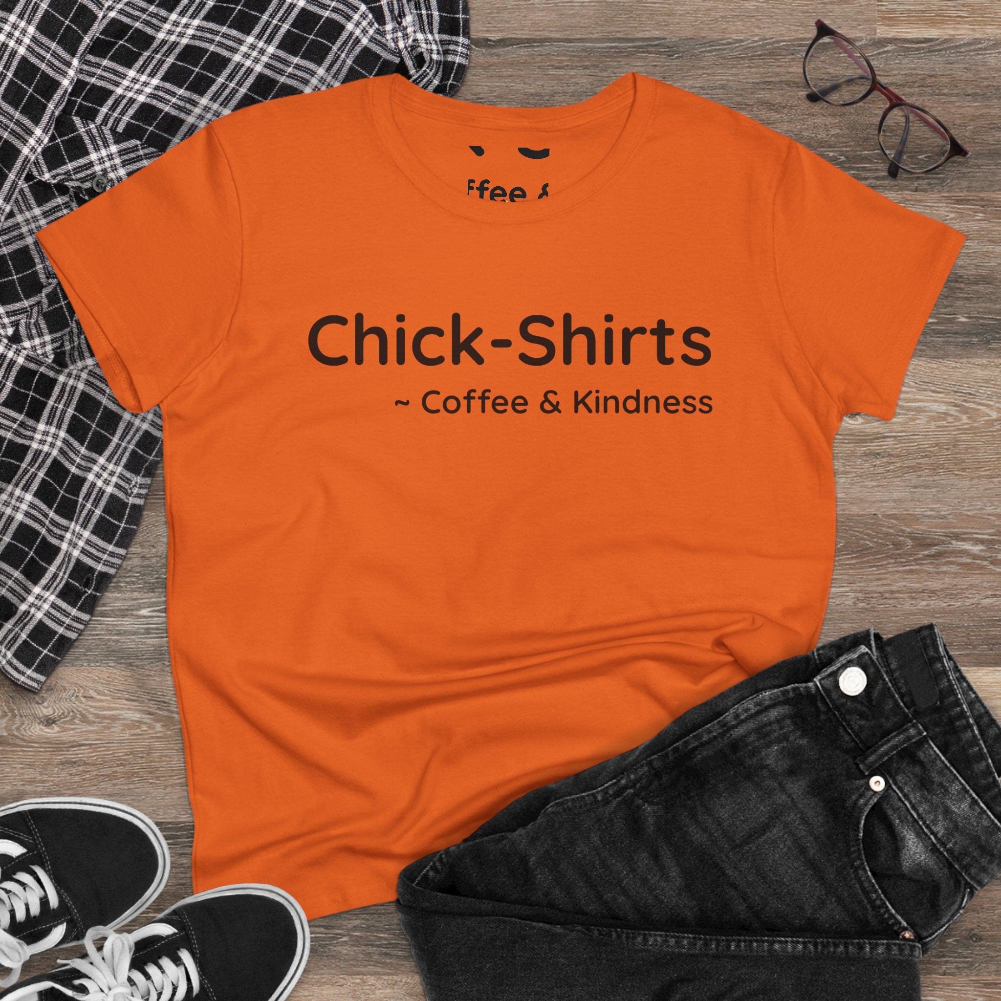Chick-Shirts Logo Tee — "Coffee & Kindness" Women's Cotton T‑Shirt