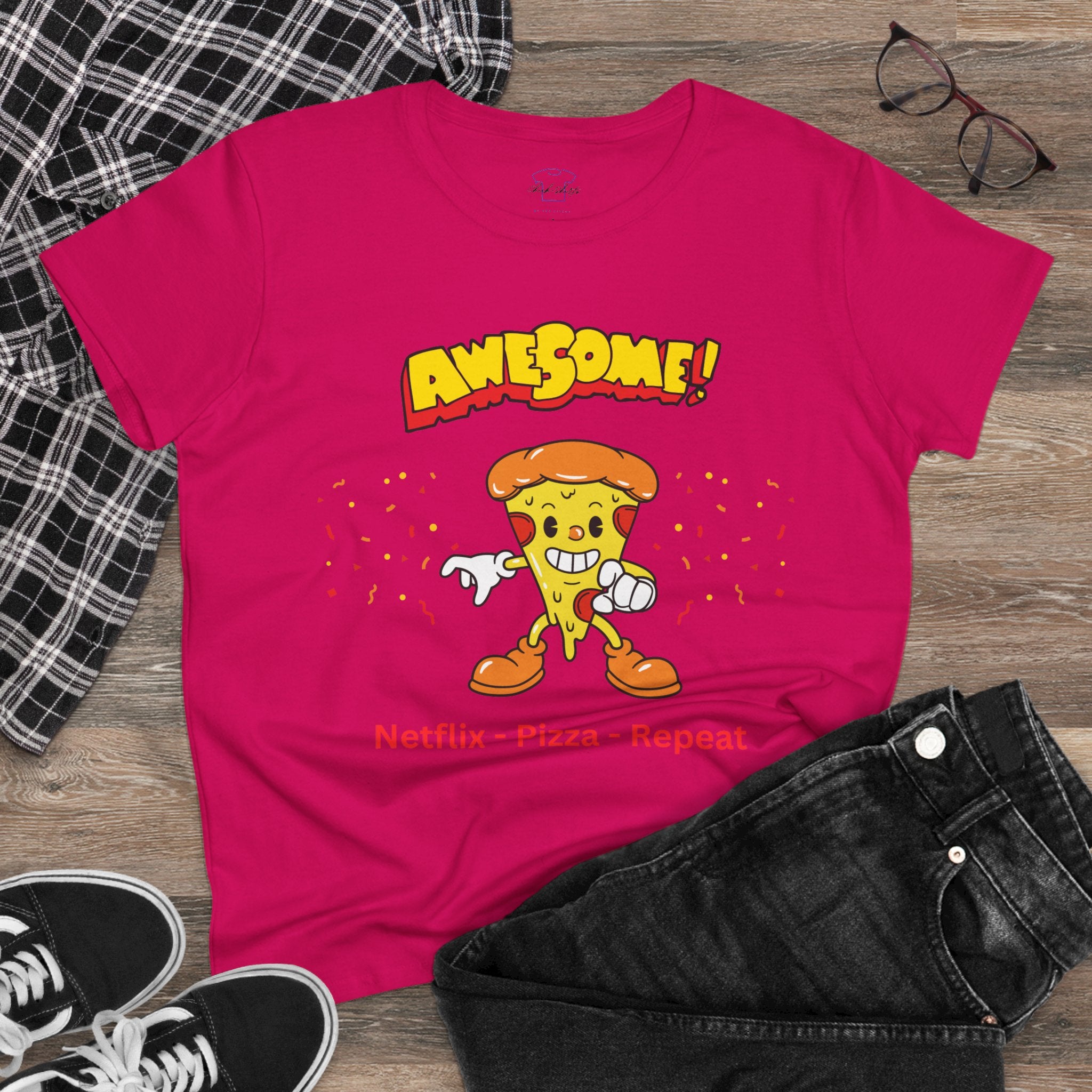 Dude-Shirts ~ Netflix - Pizza - Repeat ~ Cotton Tee