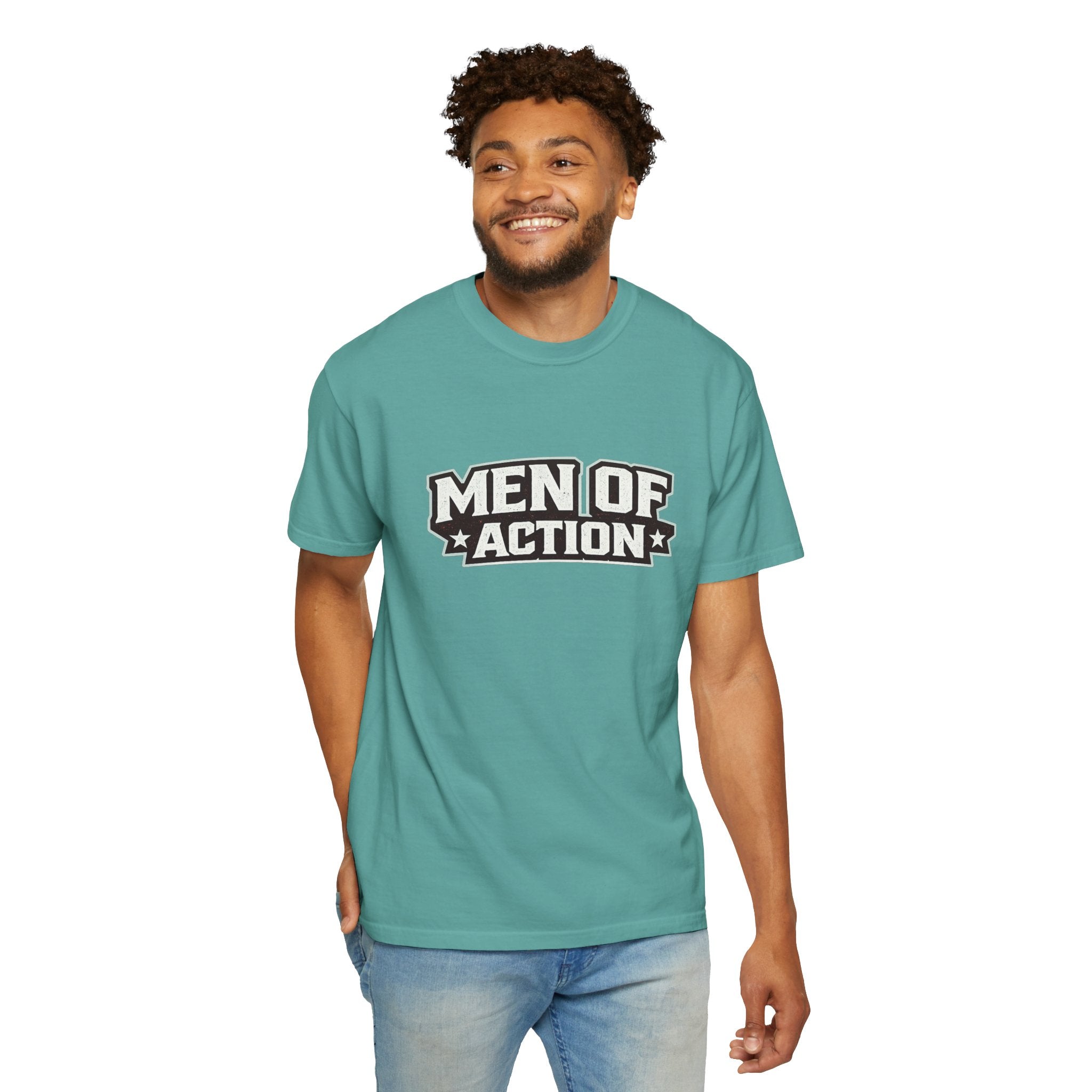 Dude-Shirts ~ Men of Action — Vintage Athletic Logo Tee