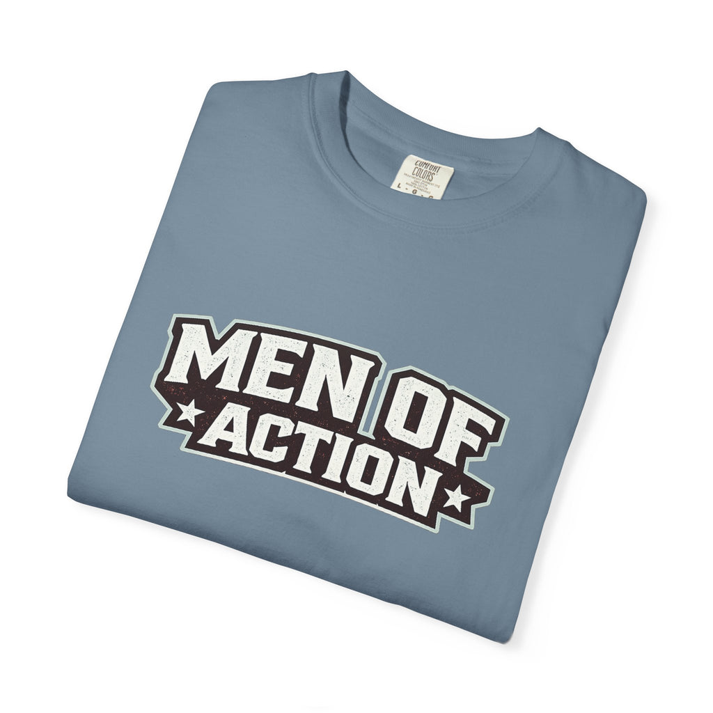 Dude-Shirts ~ Men of Action — Vintage Athletic Logo Tee