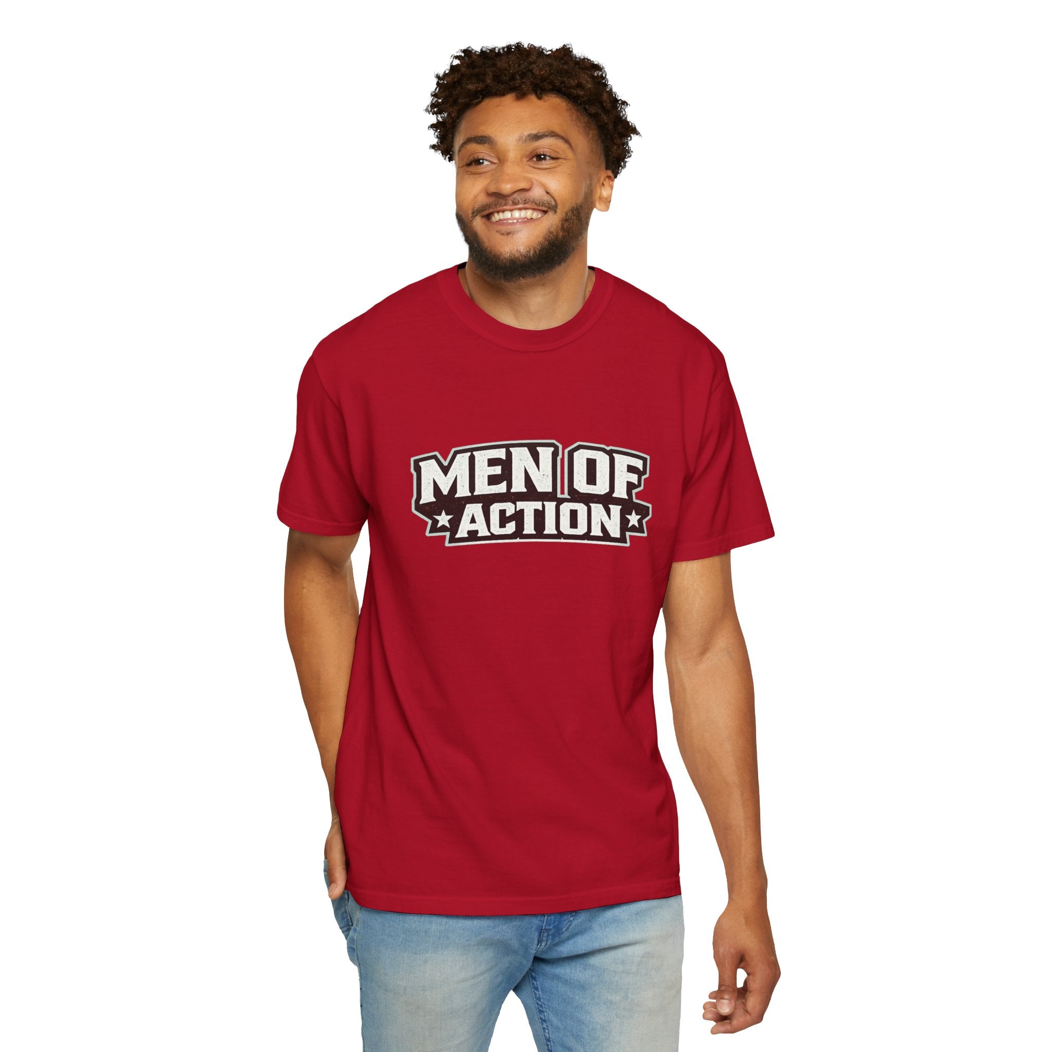 Dude-Shirts ~ Men of Action — Vintage Athletic Logo Tee