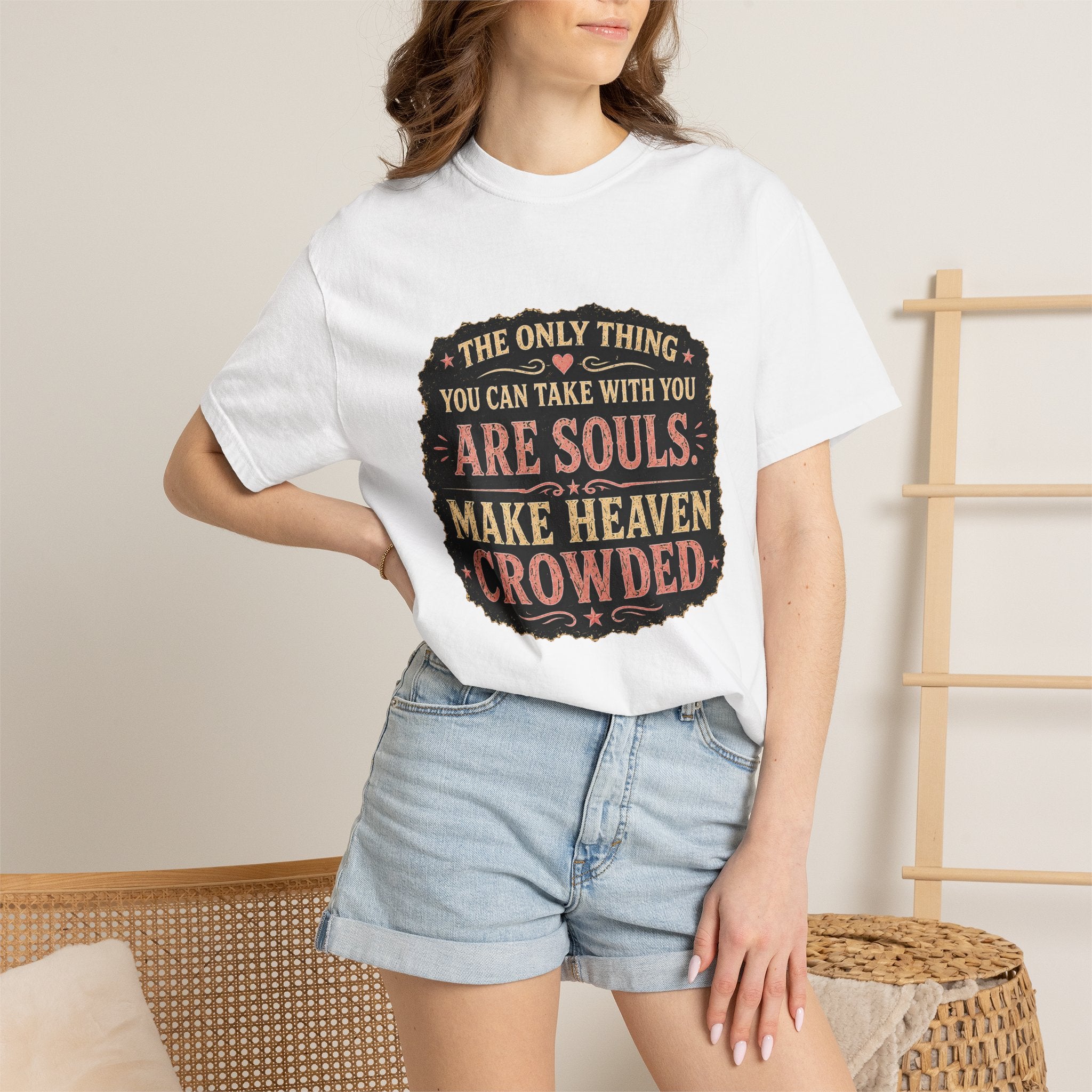 Chick-Shirts — “Make Heaven Crowded” Cross and Dove Inspirational Tee