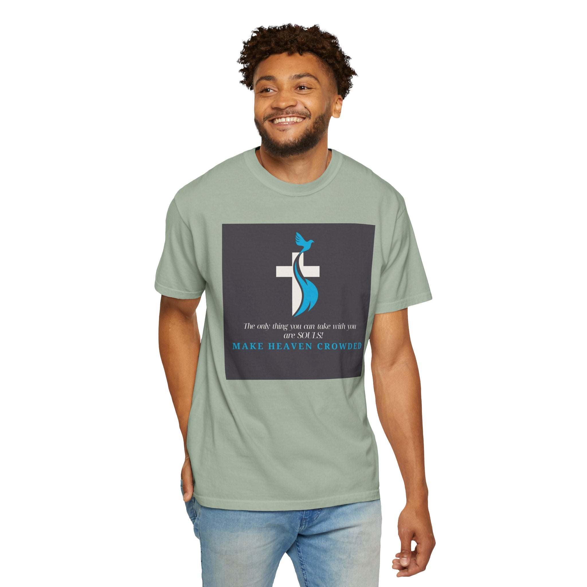 Dude-Shirts — “Make Heaven Crowded” Cross & Dove Inspirational Tee