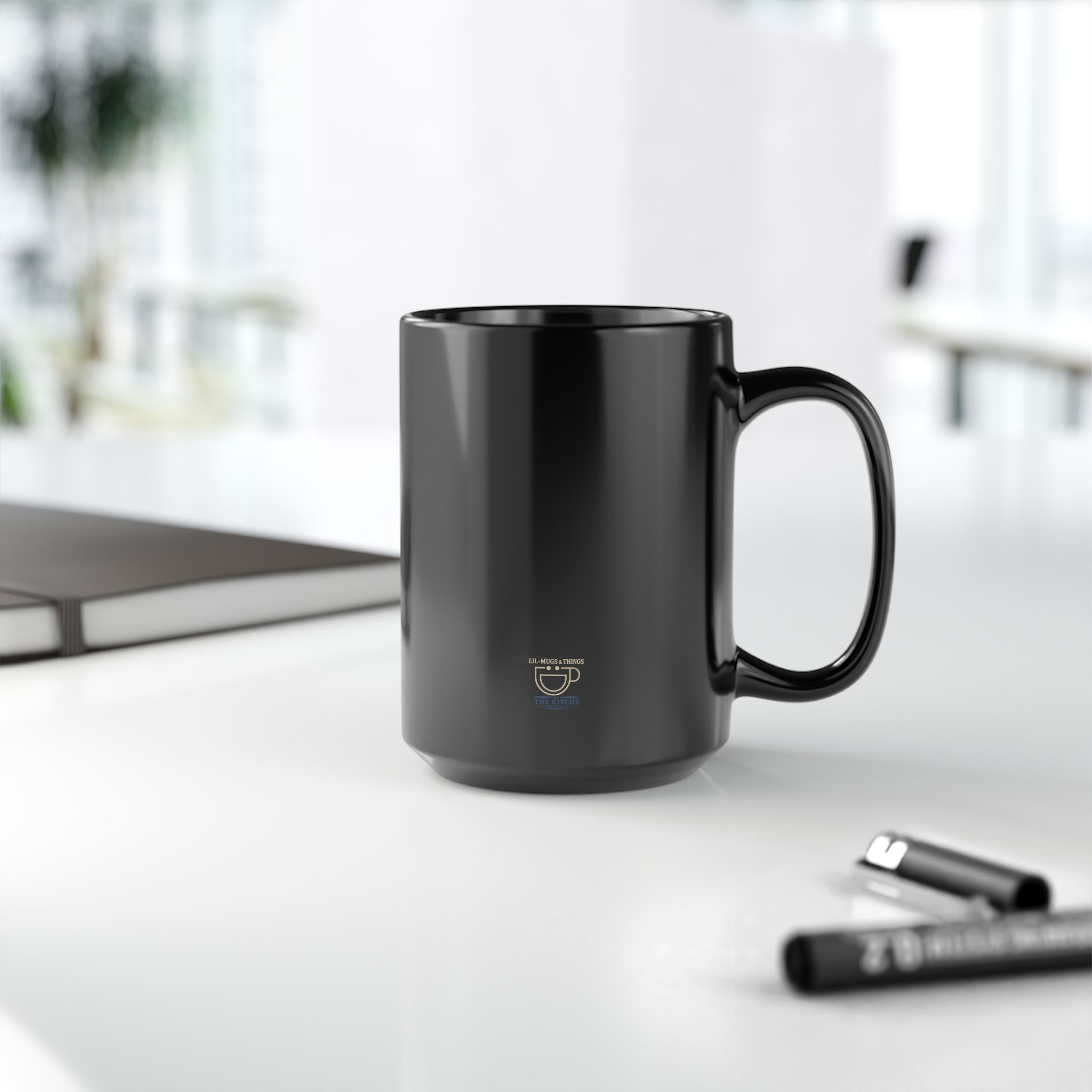 Black Coffee Mug with Small Logo — 11oz & 15oz Ceramic