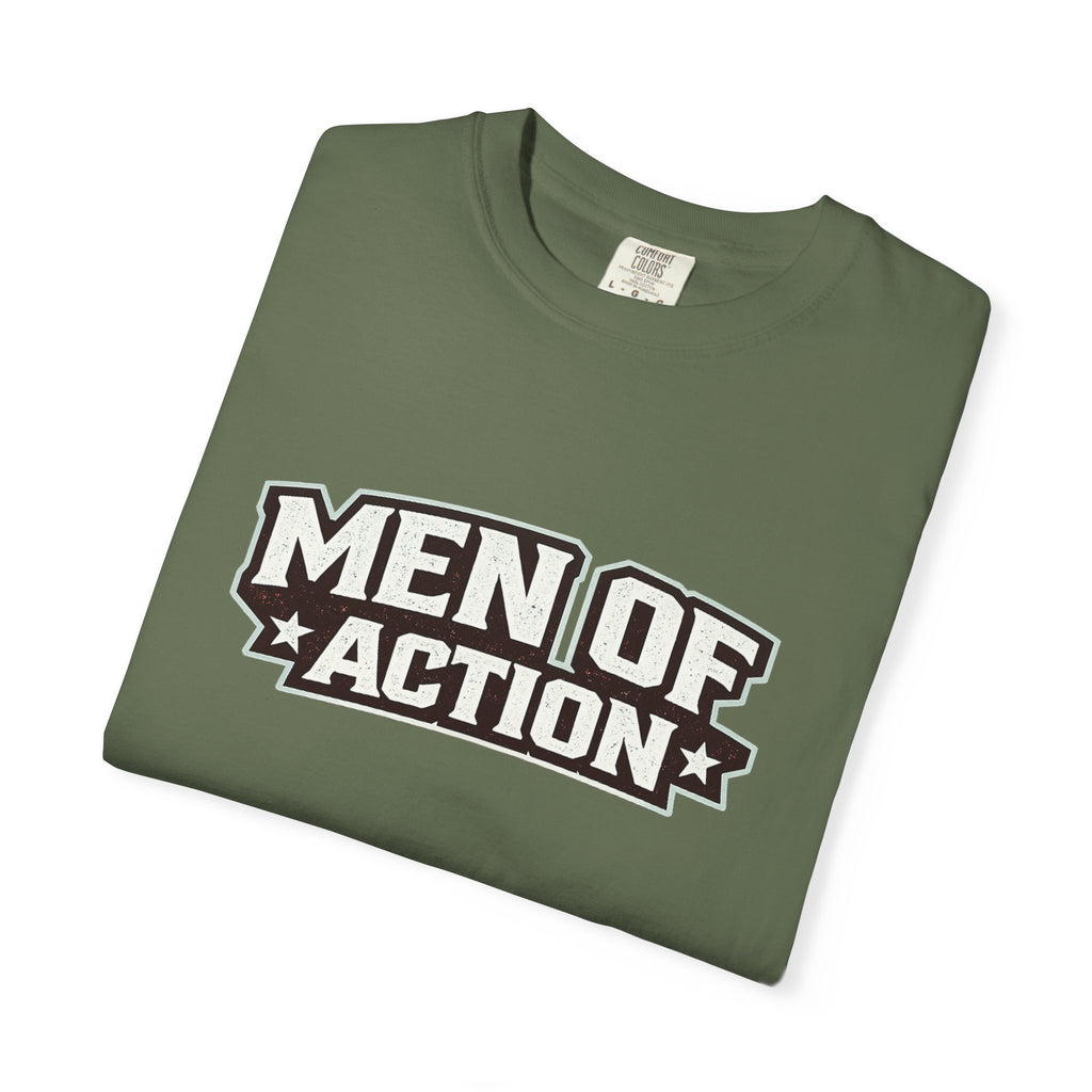 Dude-Shirts ~ Men of Action — Vintage Athletic Logo Tee