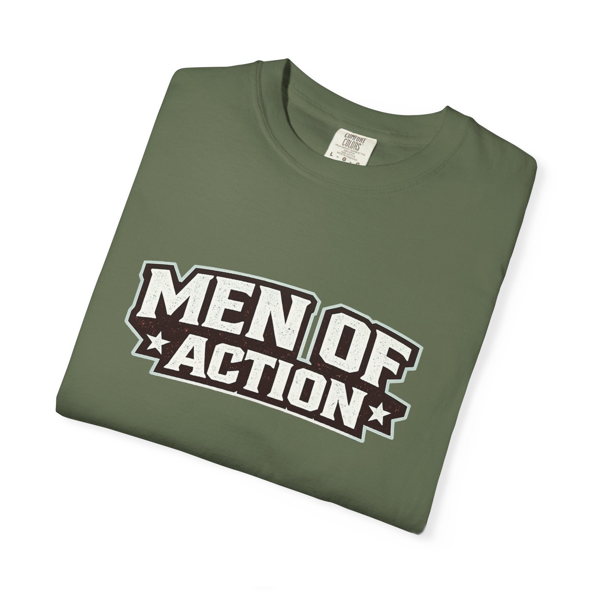 Dude-Shirts ~ Men of Action — Vintage Athletic Logo Tee