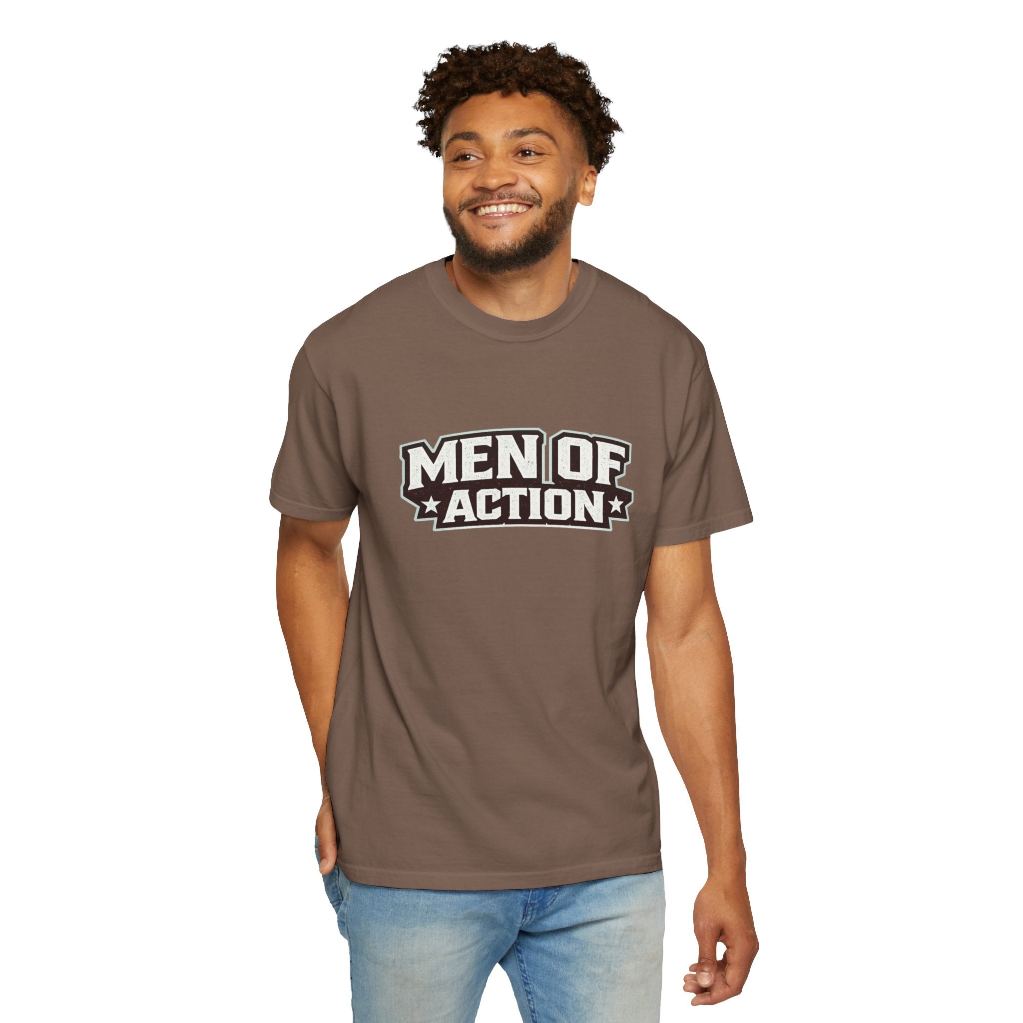 Dude-Shirts ~ Men of Action — Vintage Athletic Logo Tee