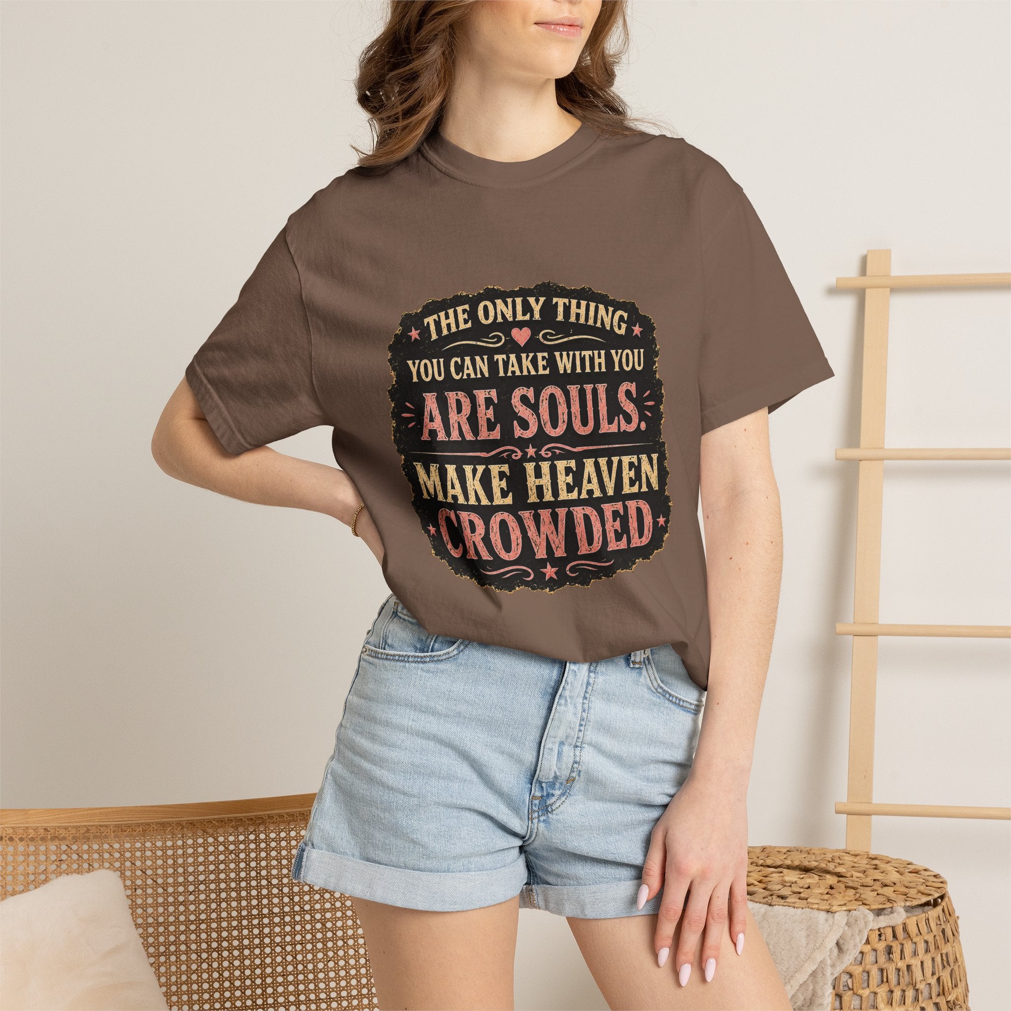 Chick-Shirts — “Make Heaven Crowded” Cross and Dove Inspirational Tee