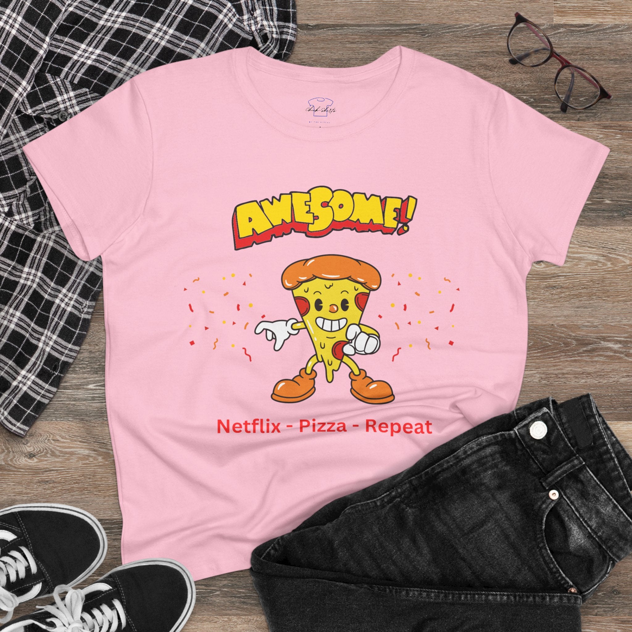 Dude-Shirts ~ Netflix - Pizza - Repeat ~ Cotton Tee
